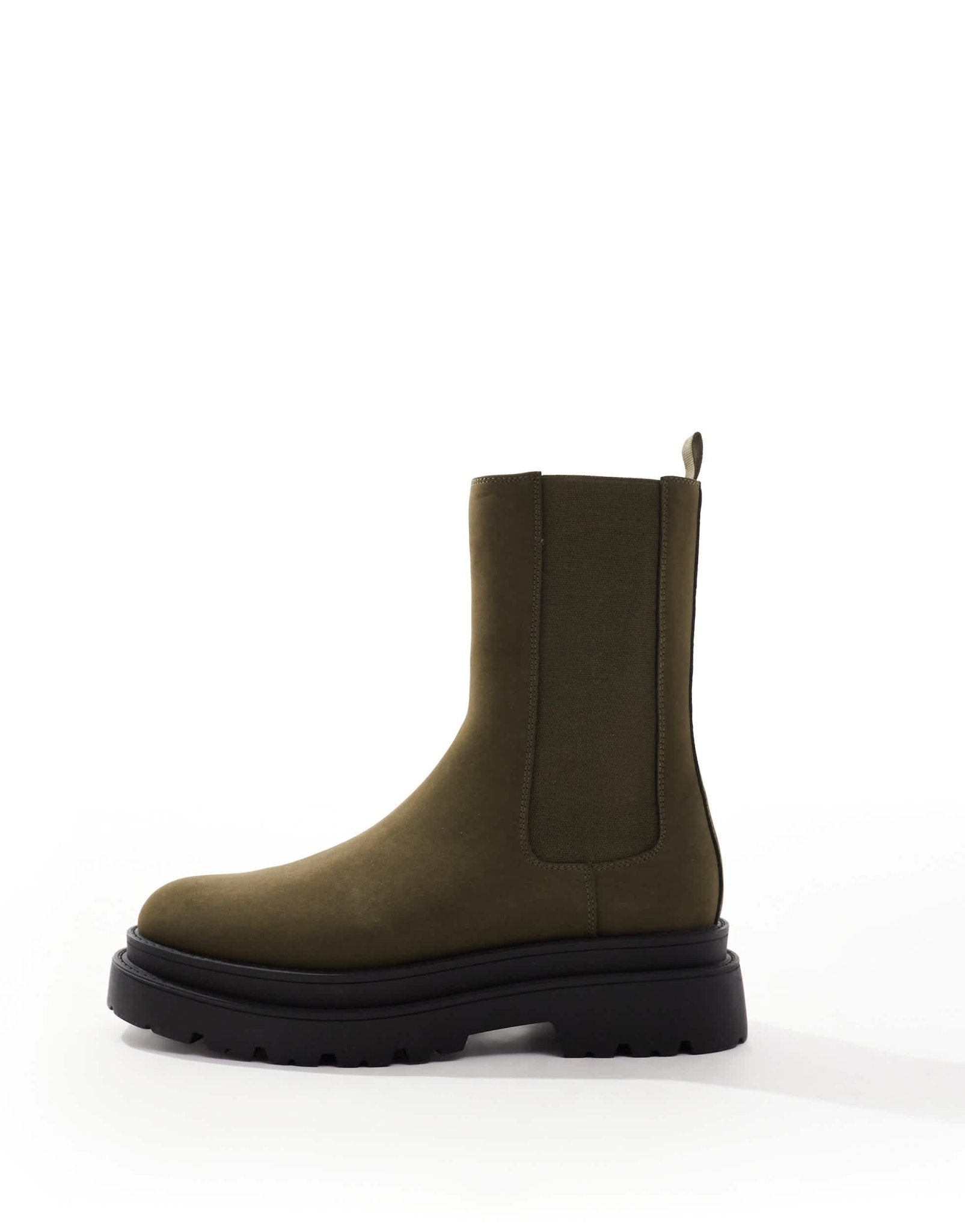 ASOS DESIGN high chelsea boots in khaki with chunky sole - ASOS Sample Sale