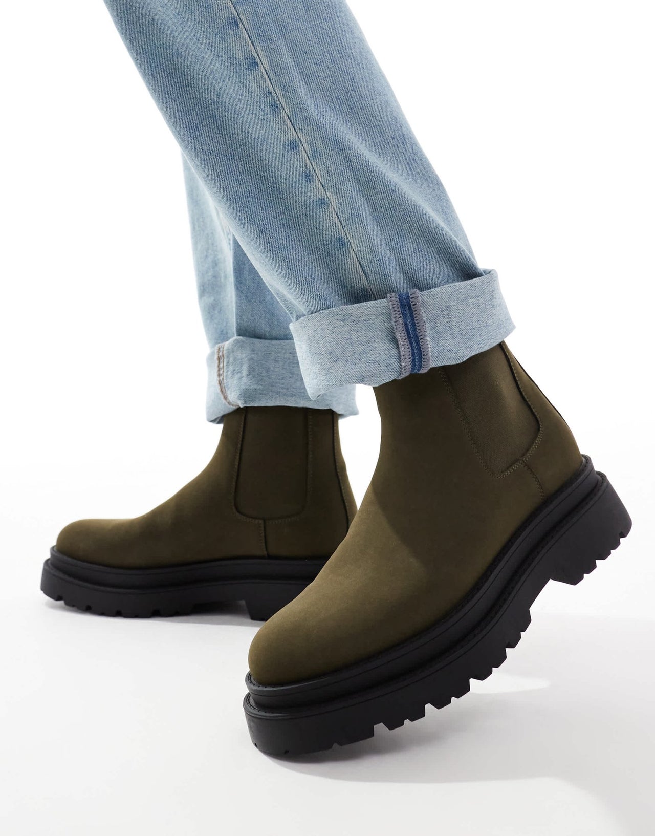ASOS DESIGN high chelsea boots in khaki with chunky sole - ASOS Sample Sale
