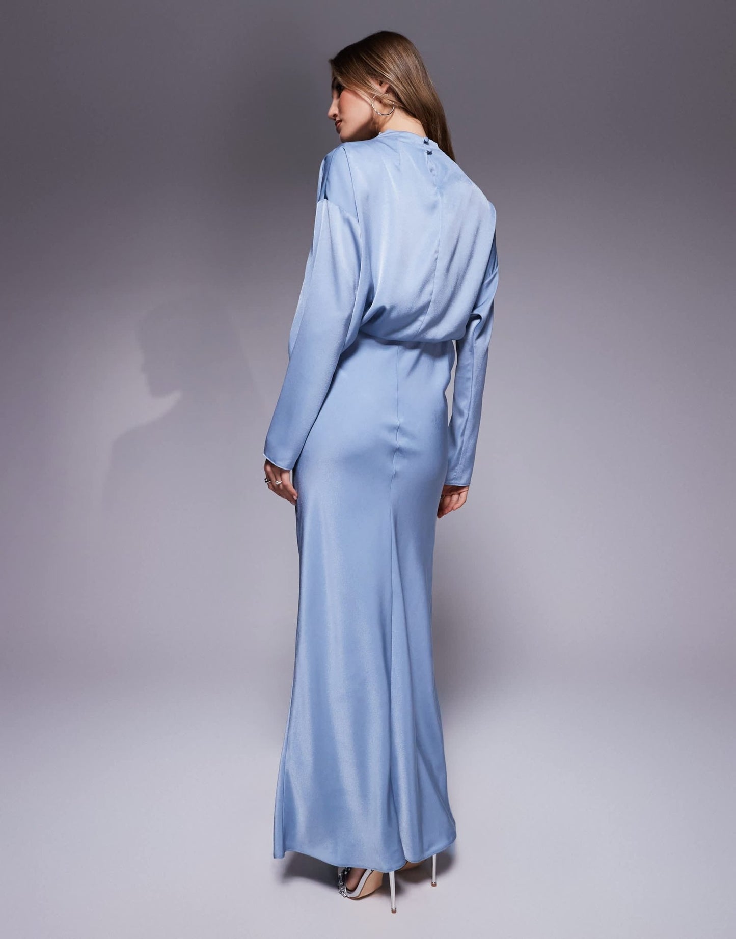 ASOS DESIGN high neck bias satin maxi dress with sleeve detail in blue - ASOS Sample Sale
