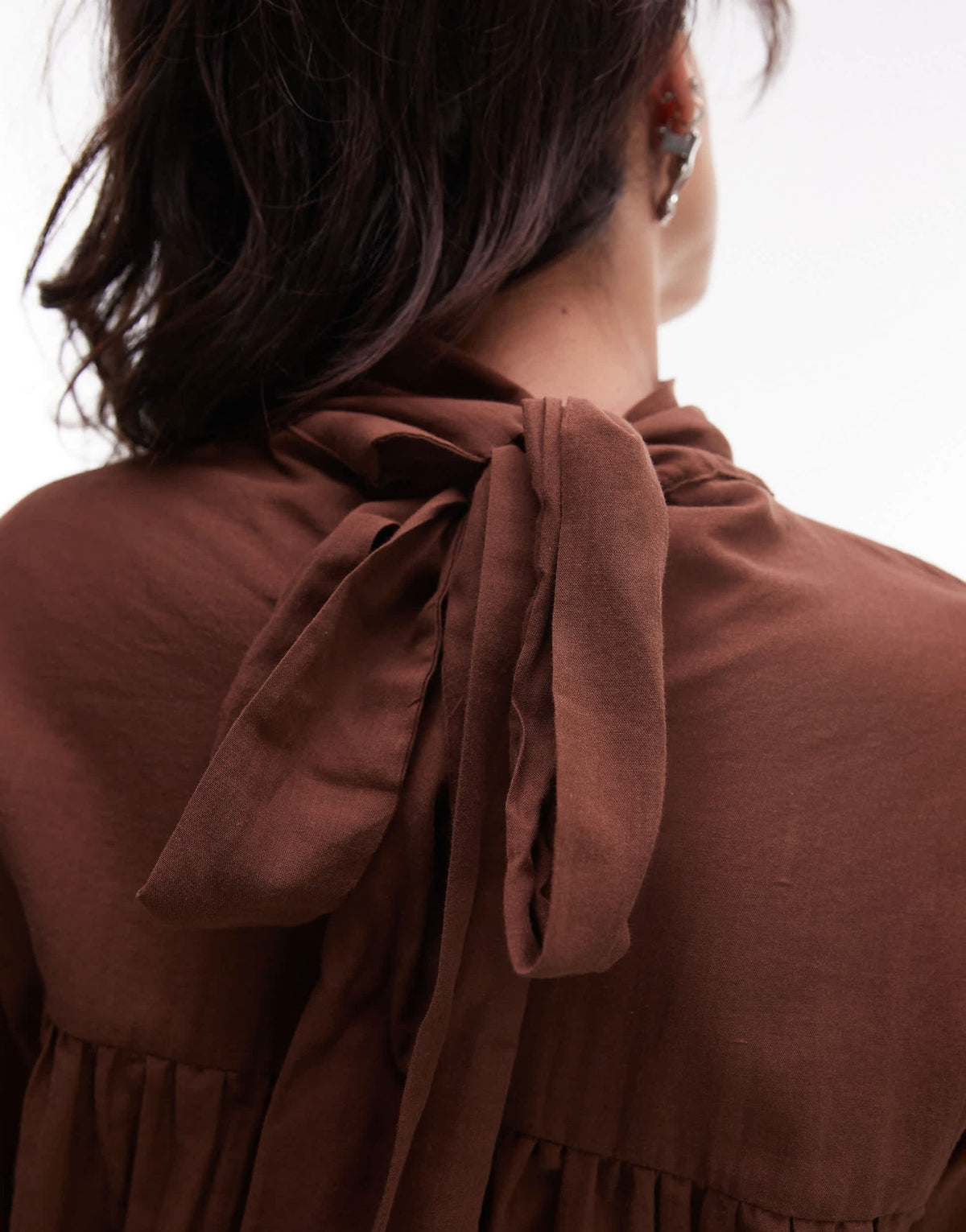 ASOS DESIGN high neck blouson sleeve blouse in chocolate - ASOS Sample Sale