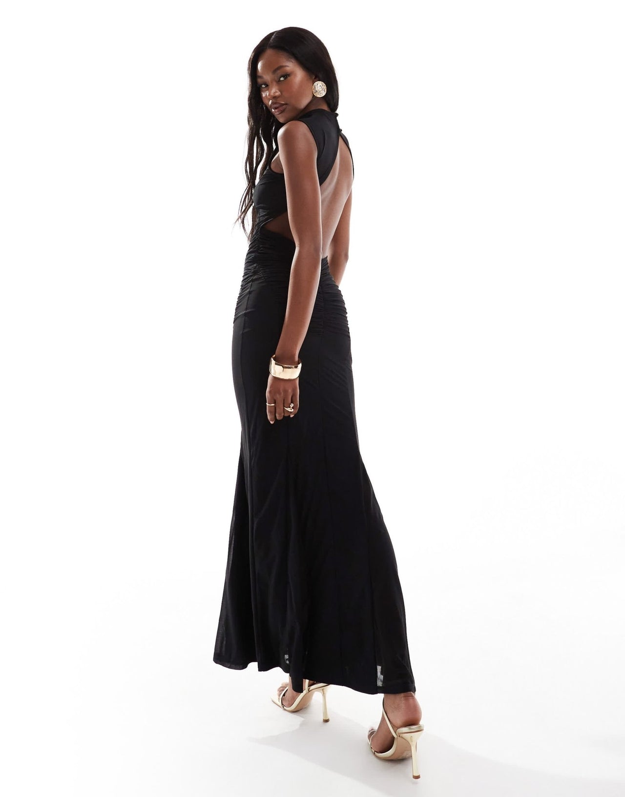 ASOS DESIGN high neck bra detail mesh maxi dress with super ruched skirt in black - ASOS Sample Sale