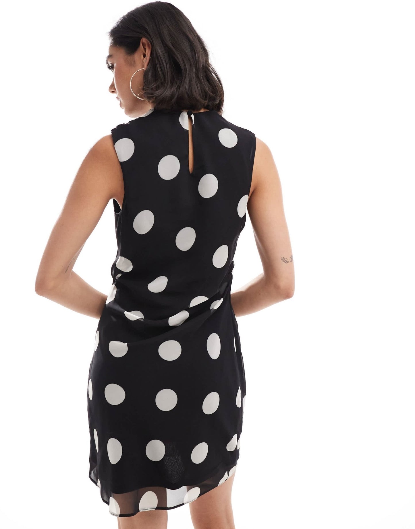 ASOS DESIGN high neck chiffon mini dress with drape detail in mono spot print - ASOS Sample Sale