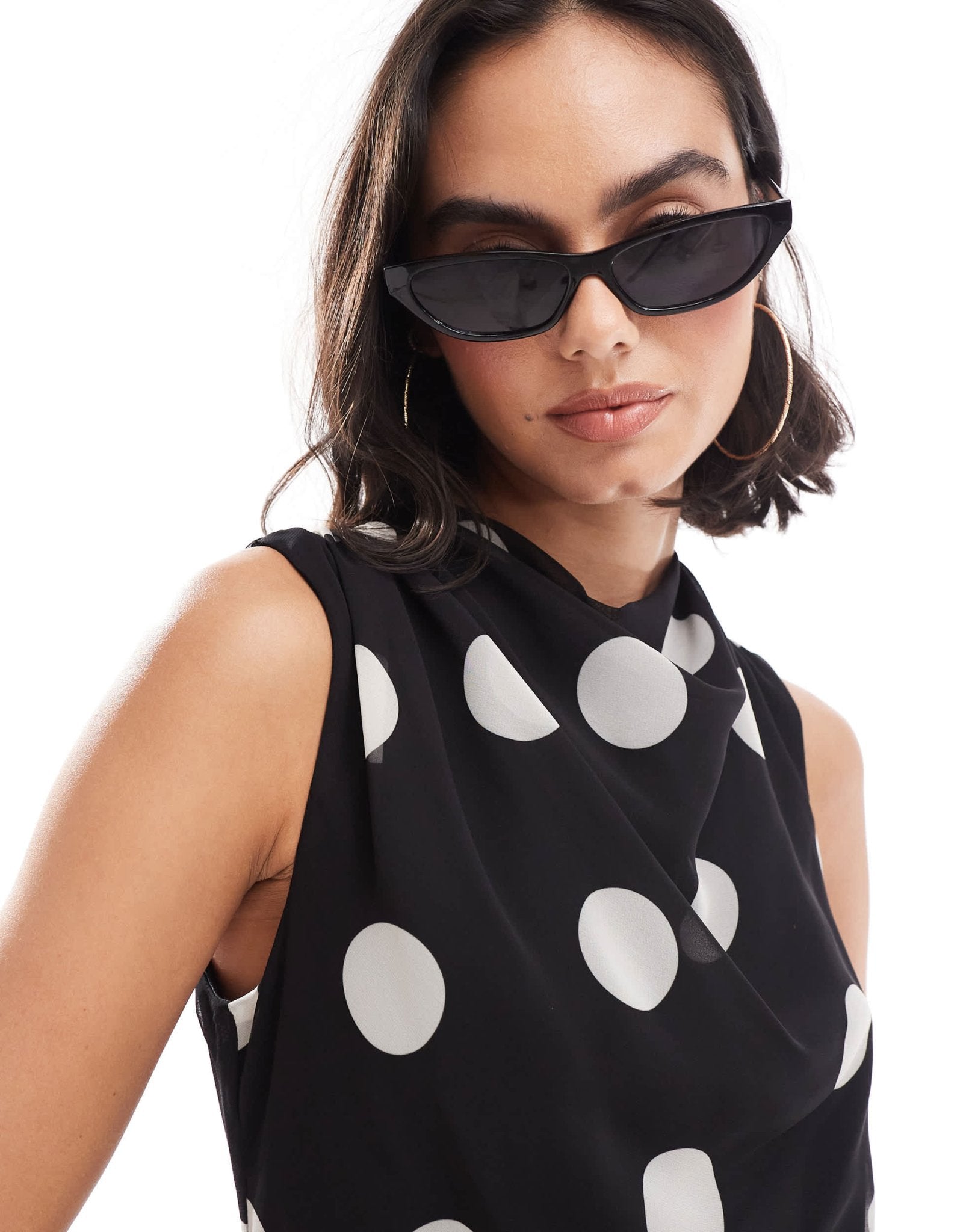 ASOS DESIGN high neck chiffon mini dress with drape detail in mono spot print - ASOS Sample Sale