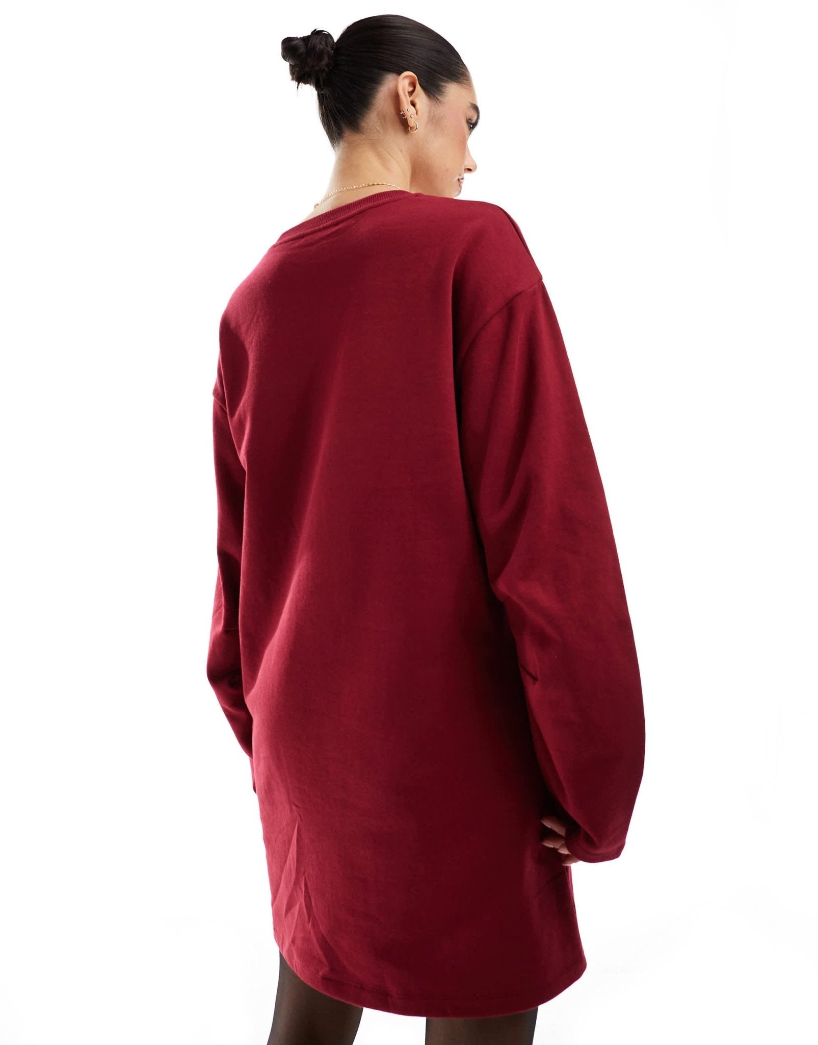 ASOS DESIGN high neck cocoon sleeve sweat mini dress in burgundy - ASOS Sample Sale