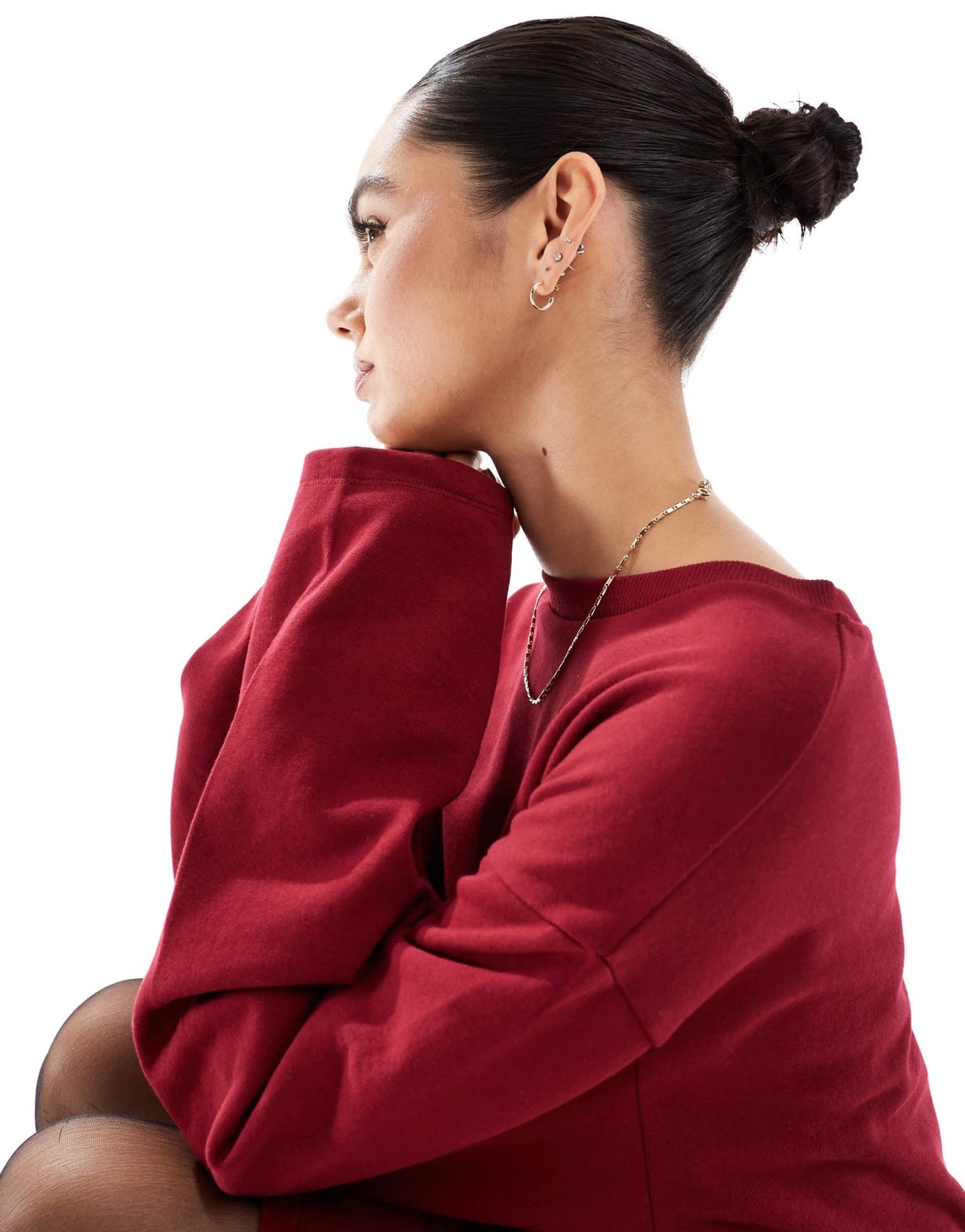 ASOS DESIGN high neck cocoon sleeve sweat mini dress in burgundy - ASOS Sample Sale