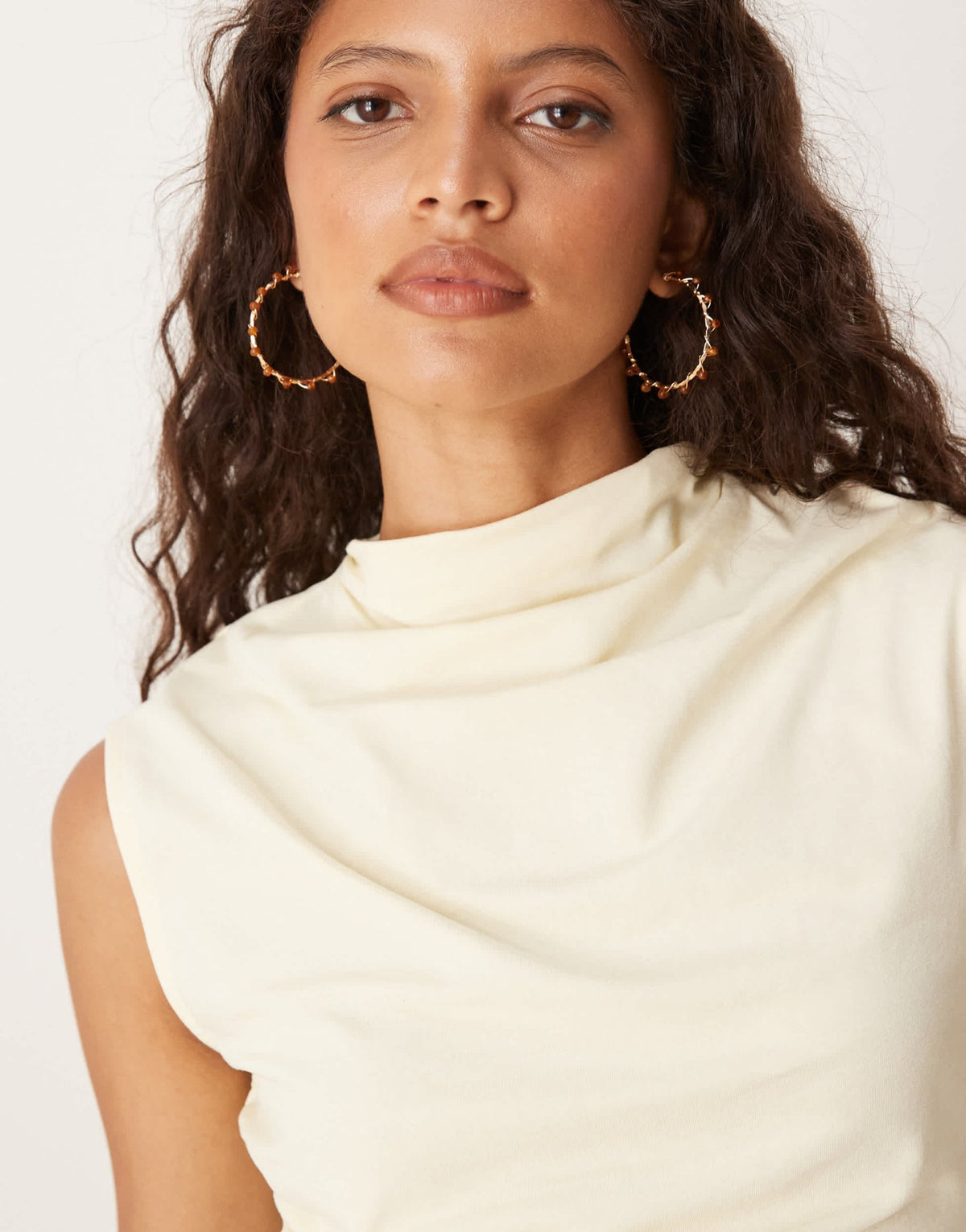 ASOS DESIGN high neck drape top with cinched waist in buttermilk - ASOS Sample Sale