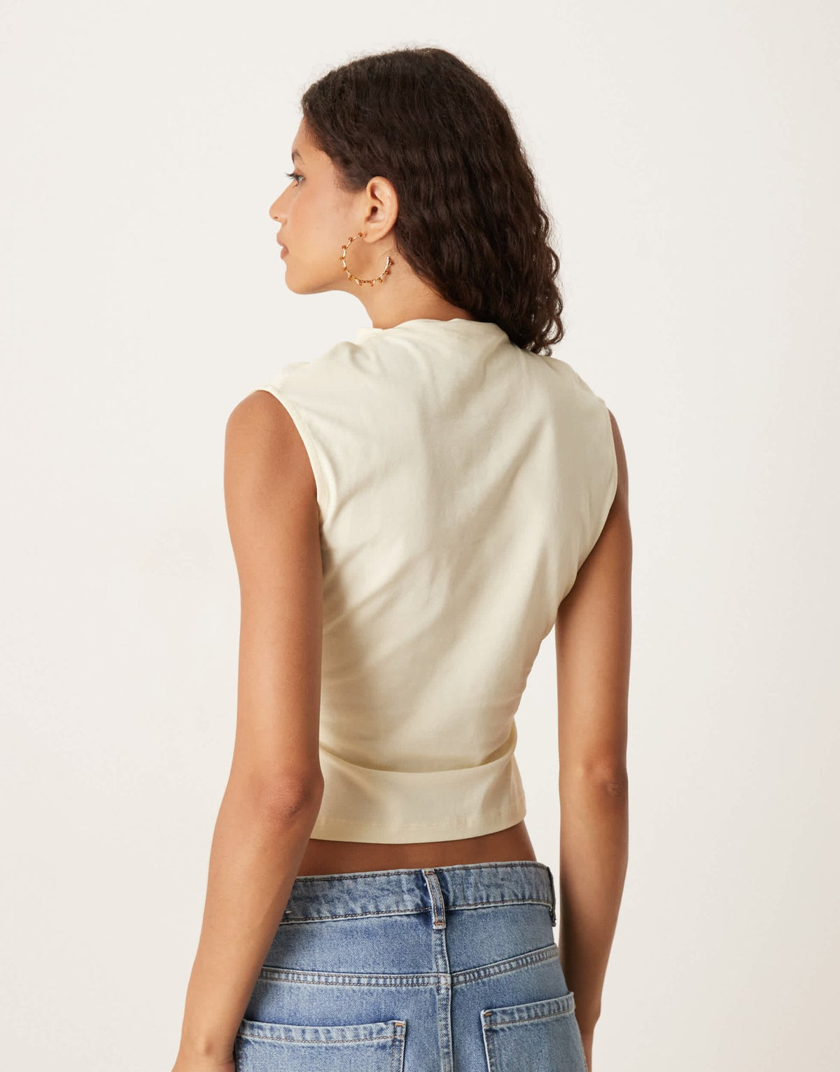 ASOS DESIGN high neck drape top with cinched waist in buttermilk - ASOS Sample Sale