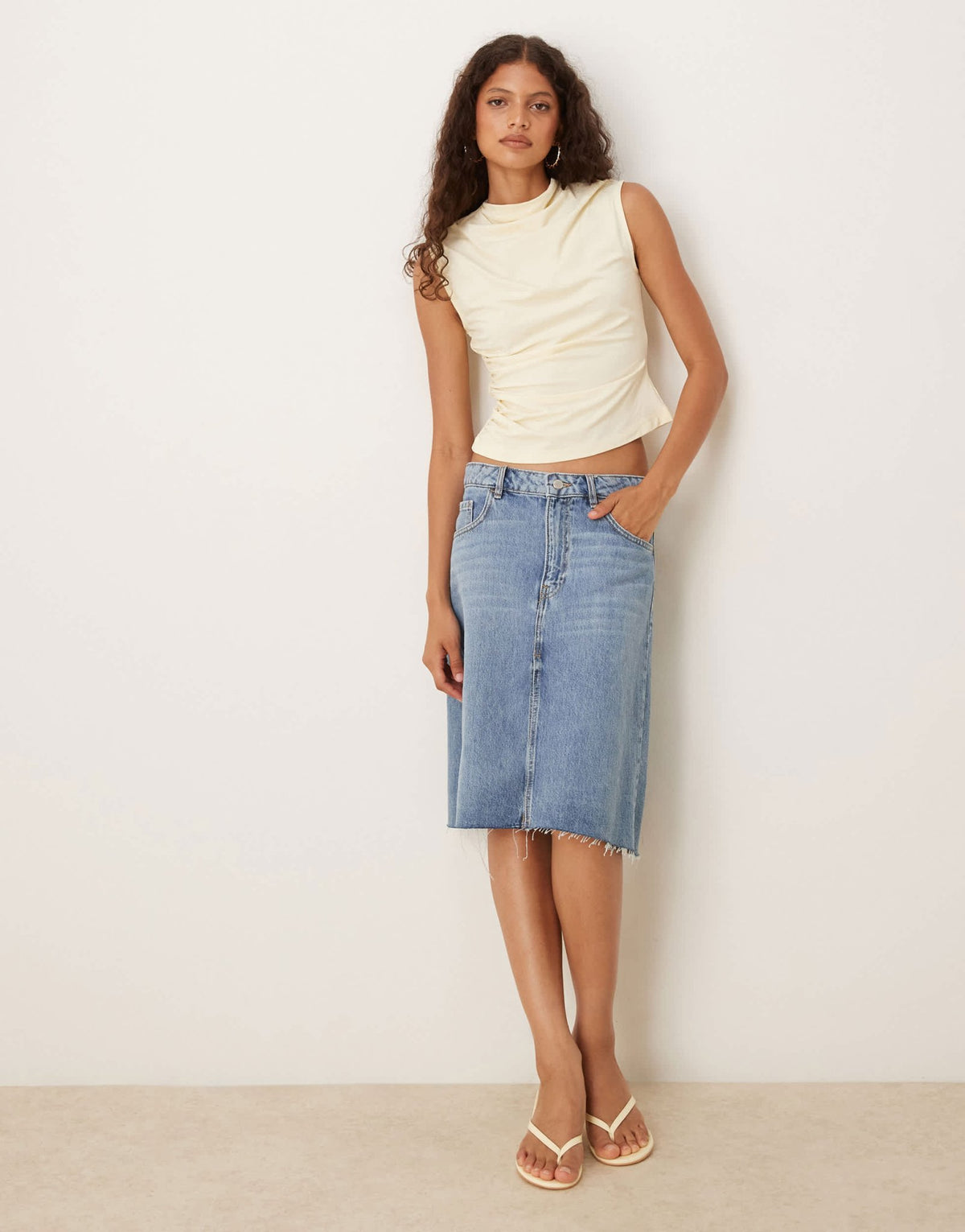 ASOS DESIGN high neck drape top with cinched waist in buttermilk - ASOS Sample Sale