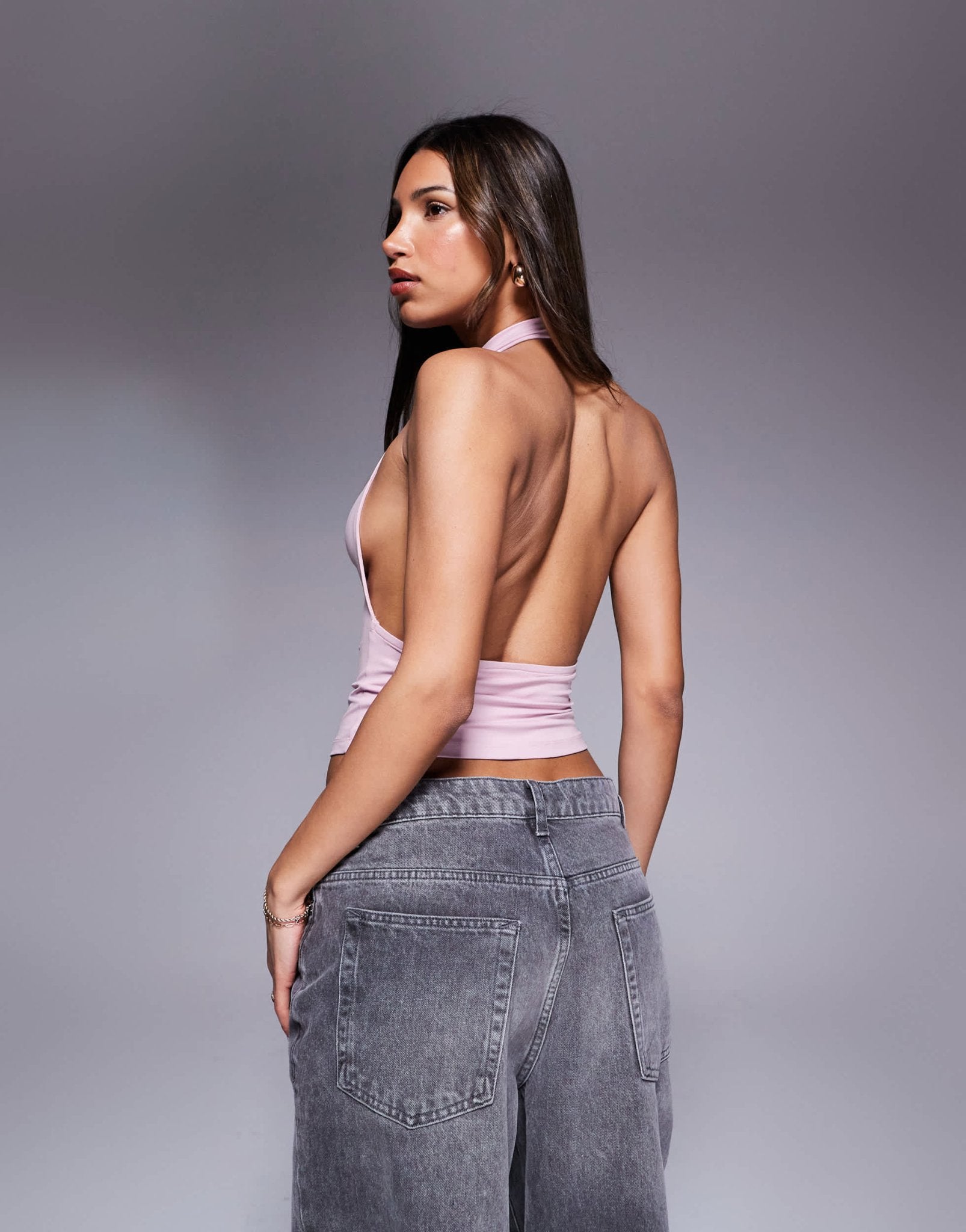 ASOS DESIGN high neck halter cowl neck top in pink - ASOS Sample Sale