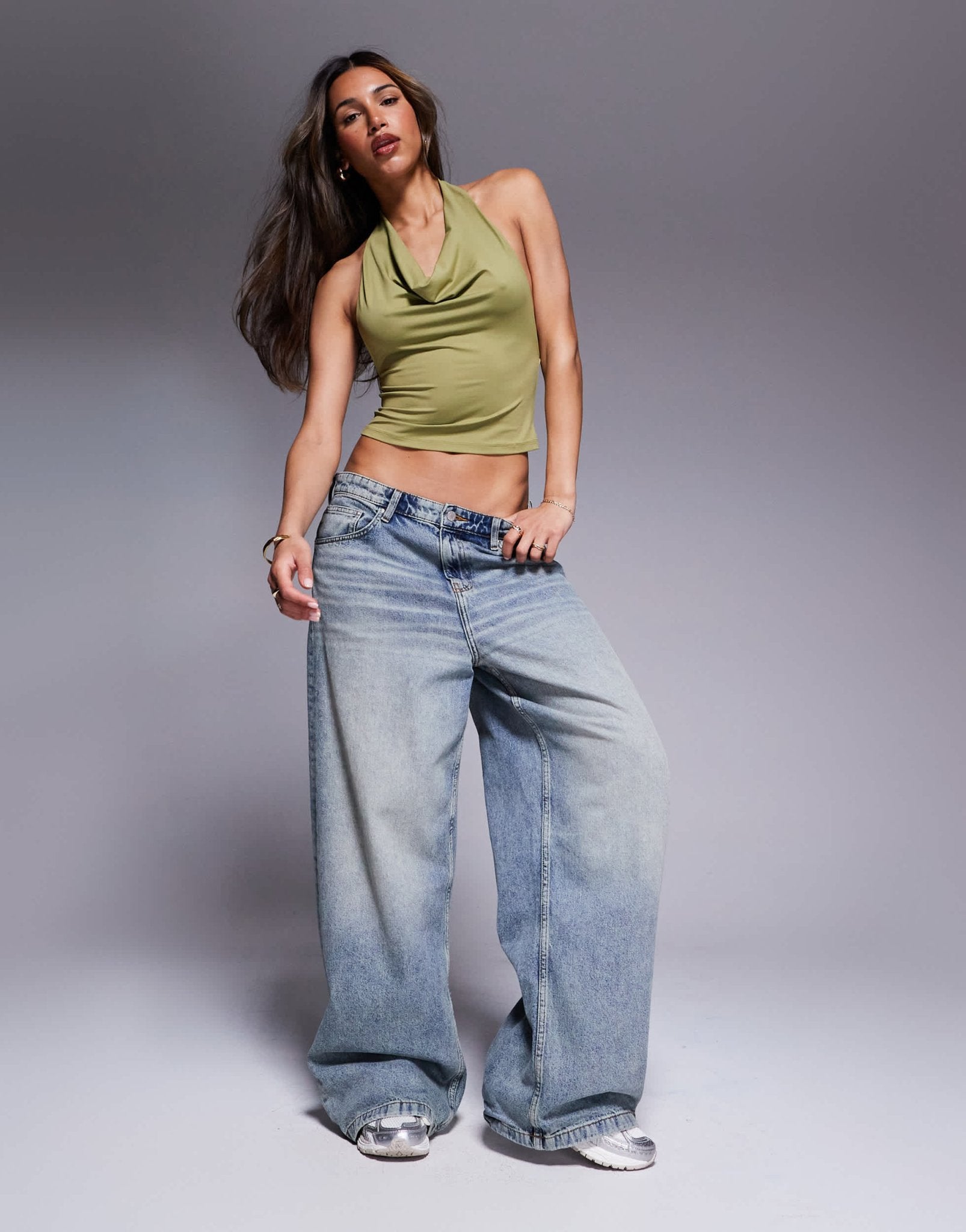 ASOS DESIGN high neck halter cowl neck top in sage green - ASOS Sample Sale