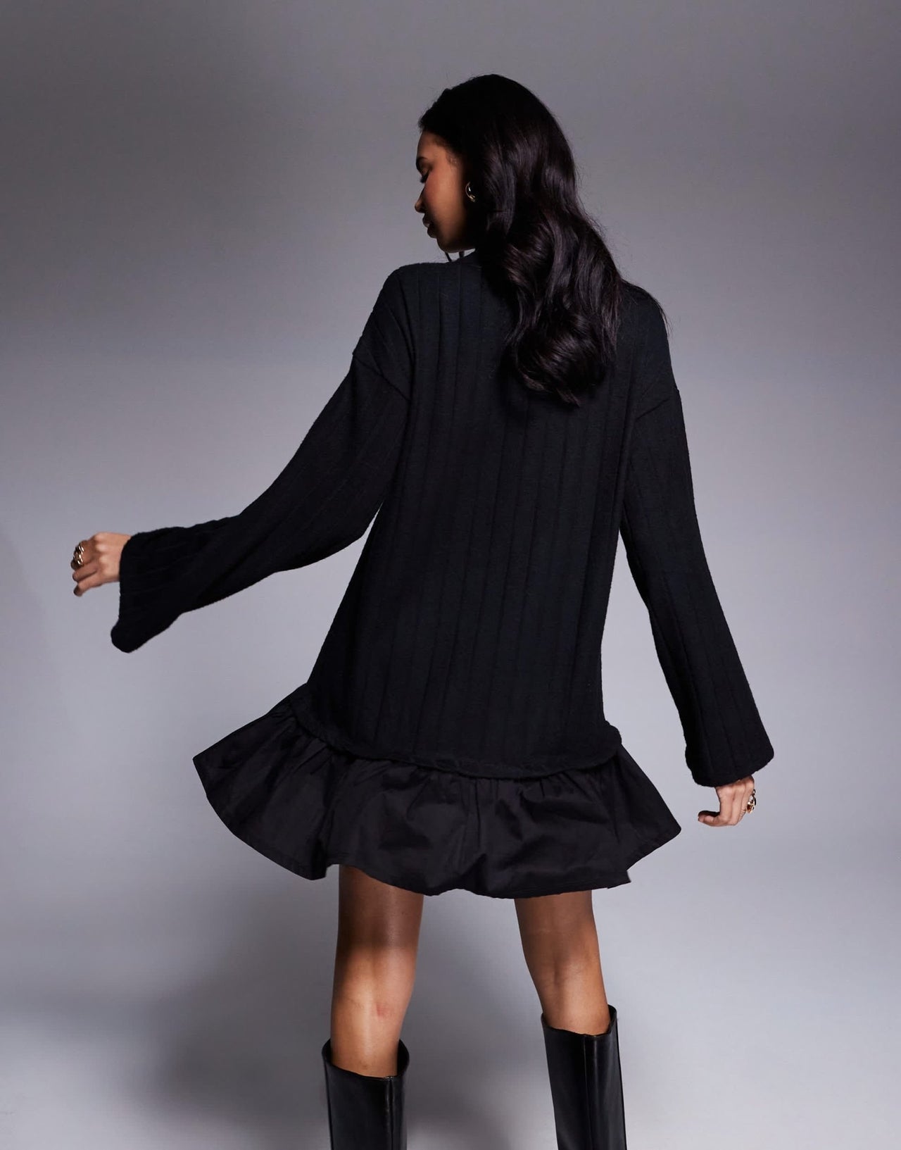 ASOS DESIGN high neck jumper with poplin mini dress skirt in black - BLACK - ASOS Sample Sale