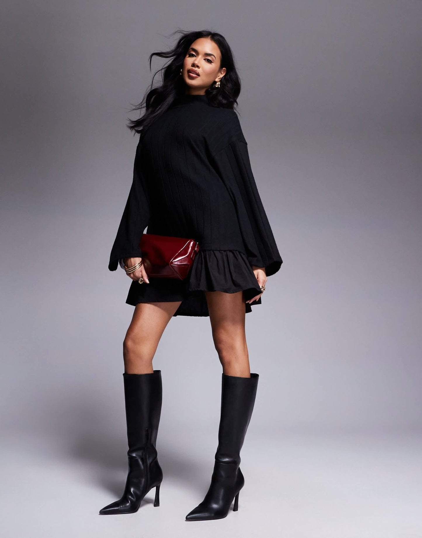 ASOS DESIGN high neck jumper with poplin mini dress skirt in black - BLACK - ASOS Sample Sale