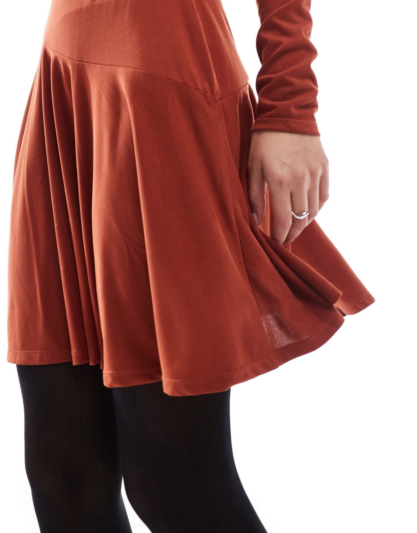 ASOS DESIGN high neck long sleeve skater mini dress in burgundy - ASOS Sample Sale