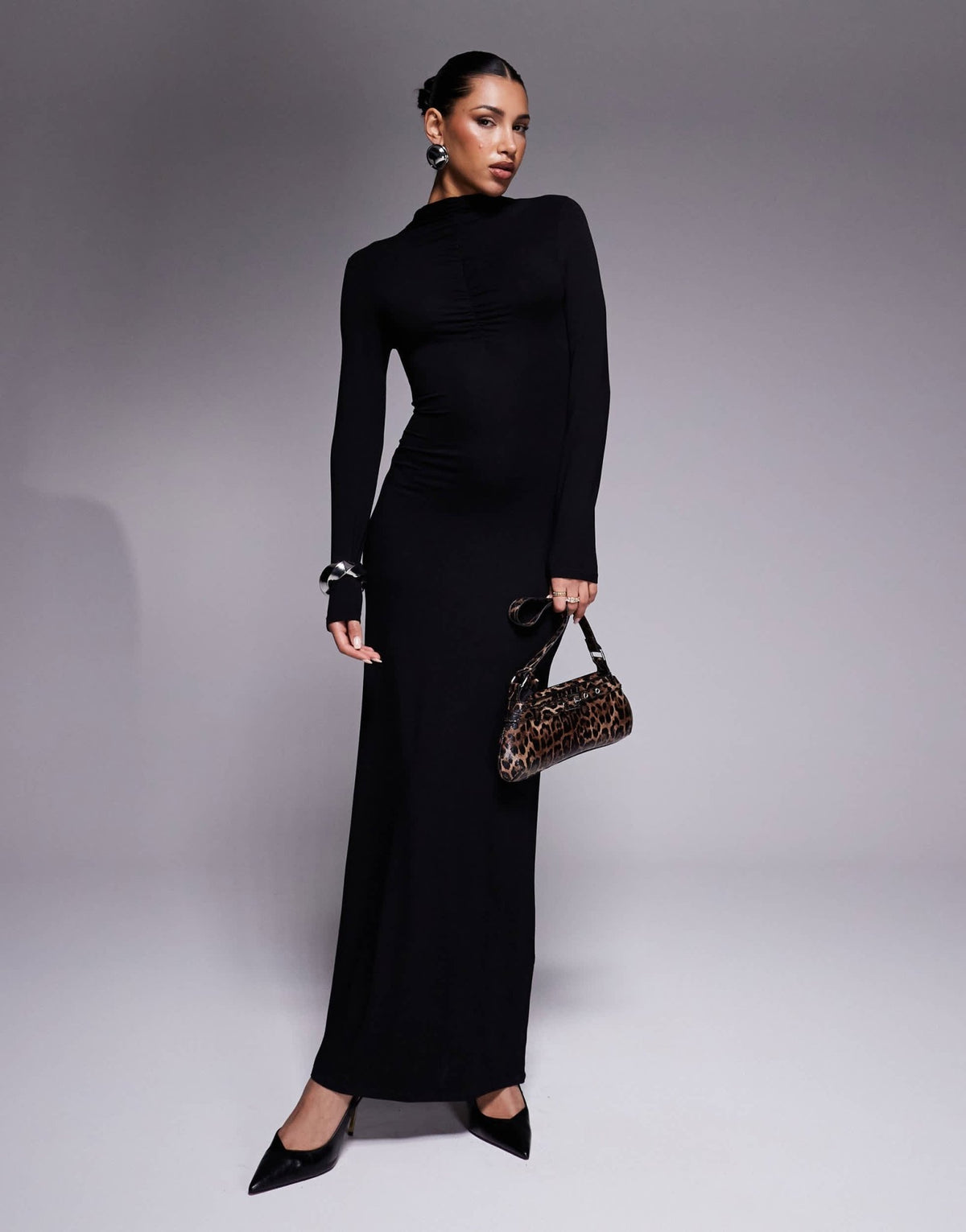 ASOS DESIGN high neck long sleeve with ruching maxi dress in black - ASOS Sample Sale