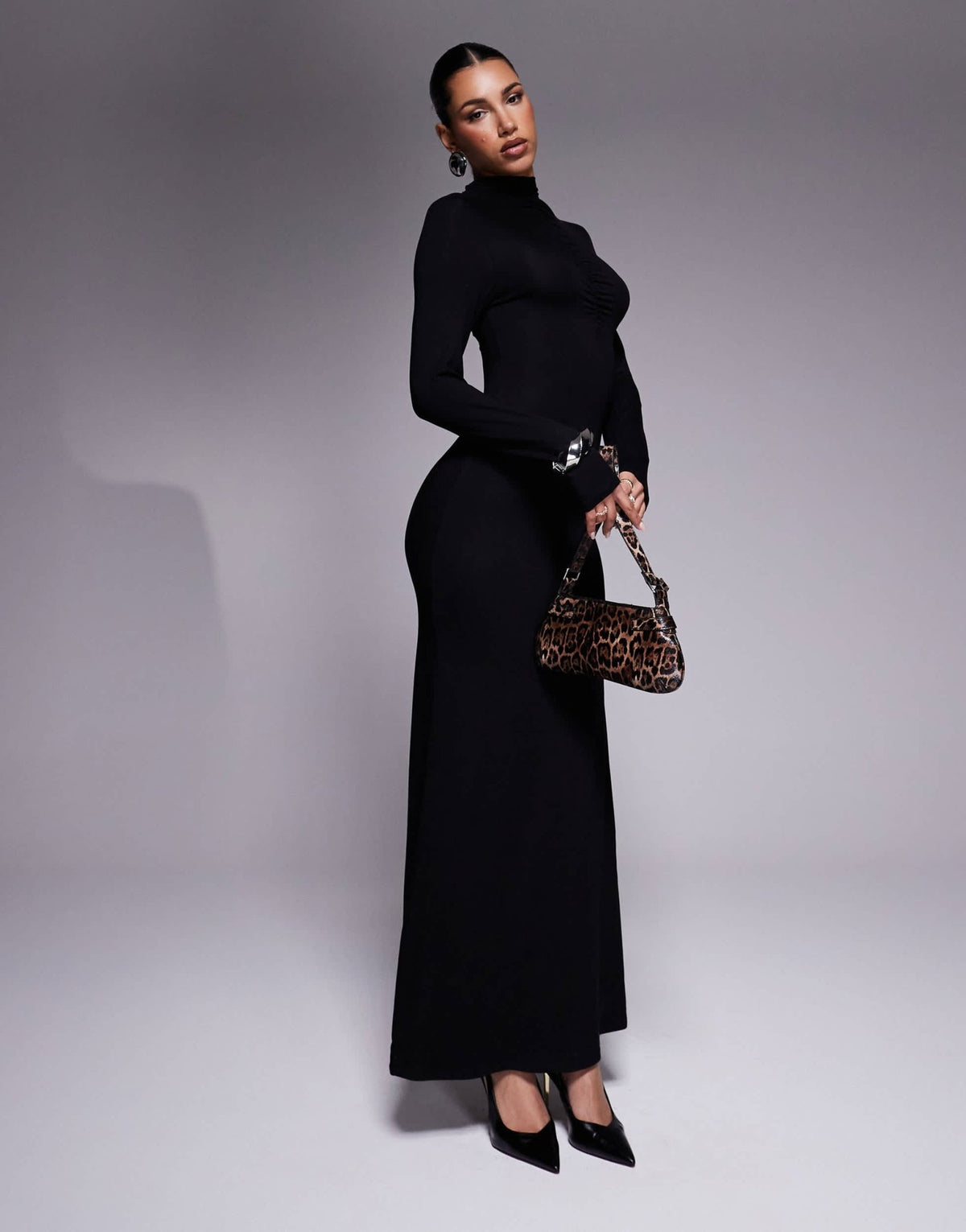 ASOS DESIGN high neck long sleeve with ruching maxi dress in black - ASOS Sample Sale