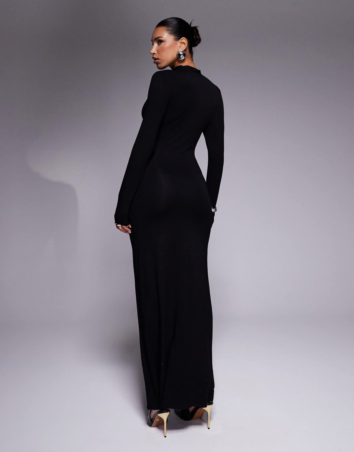 ASOS DESIGN high neck long sleeve with ruching maxi dress in black - ASOS Sample Sale