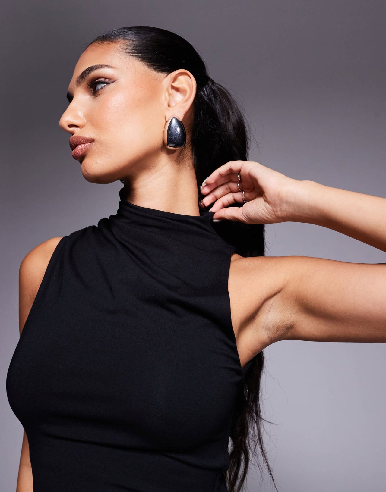 ASOS DESIGN high neck mini dress with ruched twisted detail in black - ASOS Sample Sale
