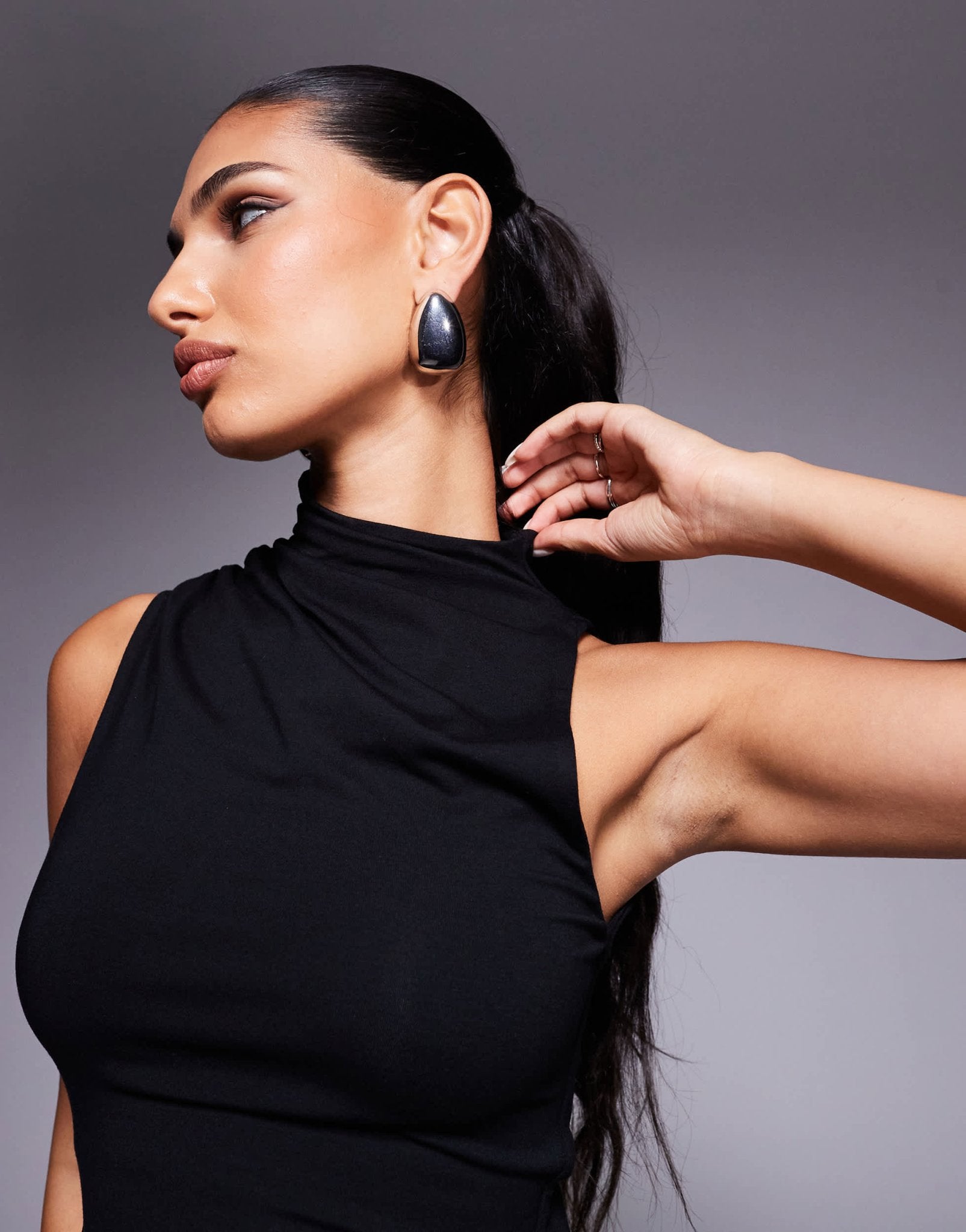 ASOS DESIGN high neck mini dress with ruched twisted detail in black - ASOS Sample Sale