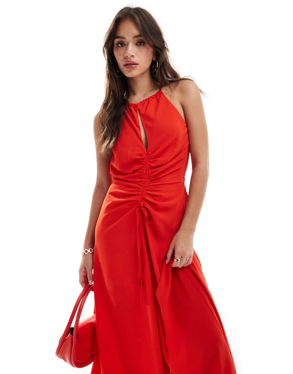ASOS DESIGN high neck ruched front midi dress in red - ASOS Sample Sale