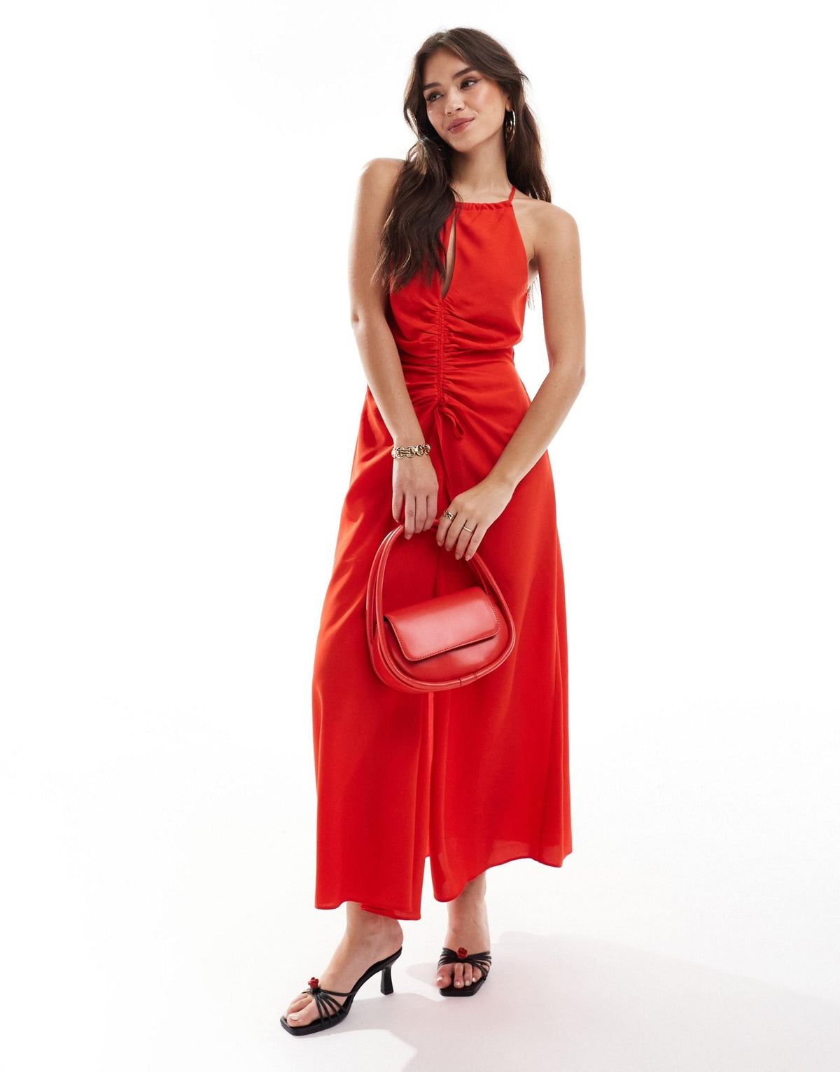 ASOS DESIGN high neck ruched front midi dress in red - ASOS Sample Sale