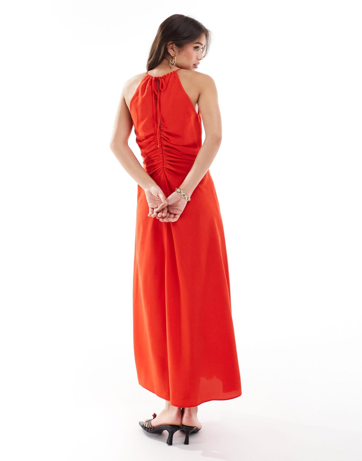 ASOS DESIGN high neck ruched front midi dress in red - ASOS Sample Sale