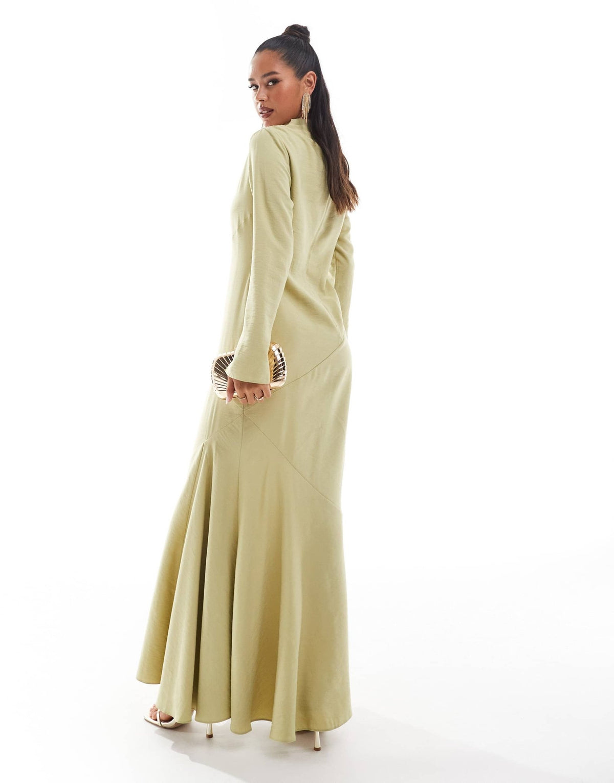 ASOS DESIGN high neck satin maxi dress with seam detail in soft lime - ASOS Sample Sale