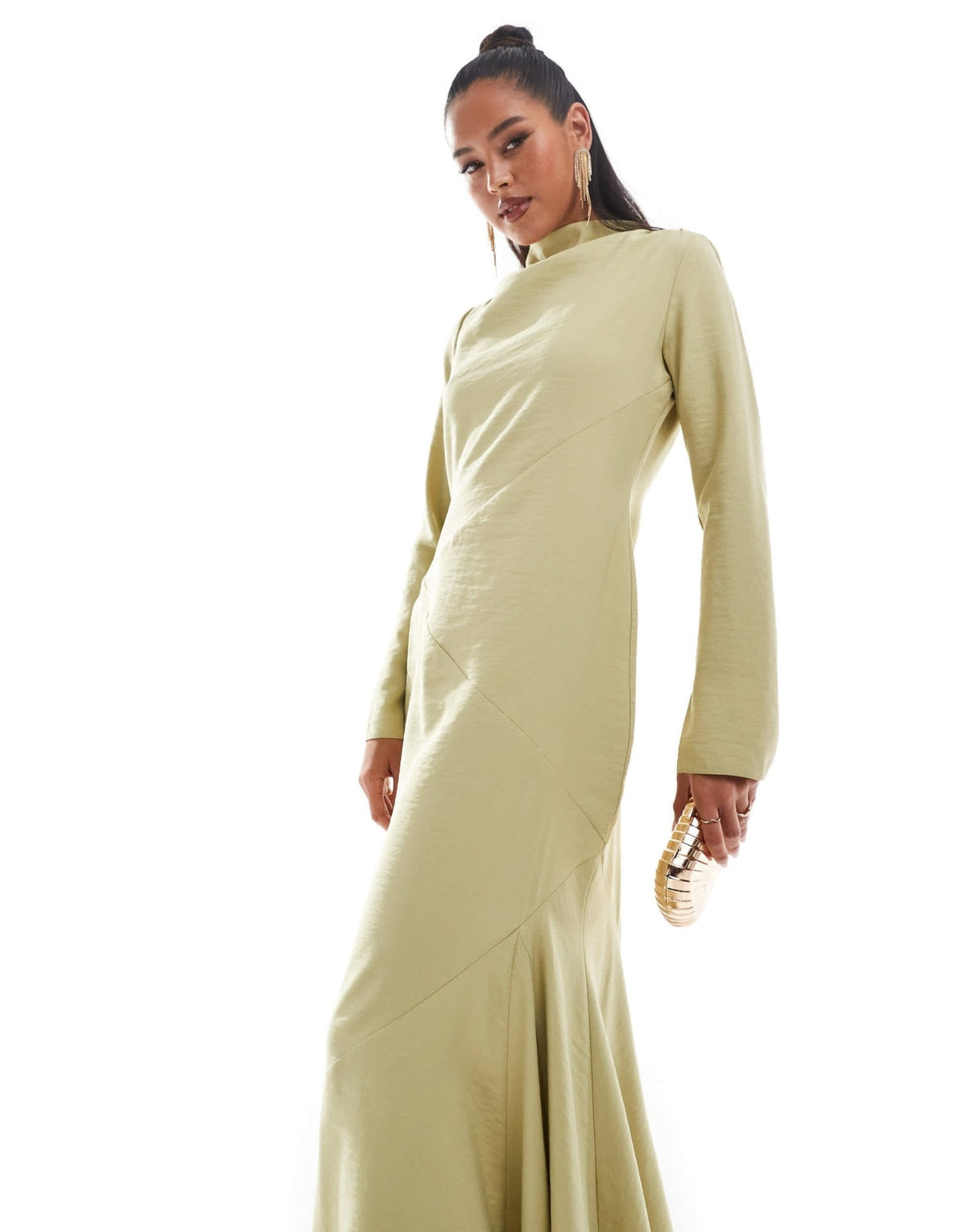 ASOS DESIGN high neck satin maxi dress with seam detail in soft lime - ASOS Sample Sale