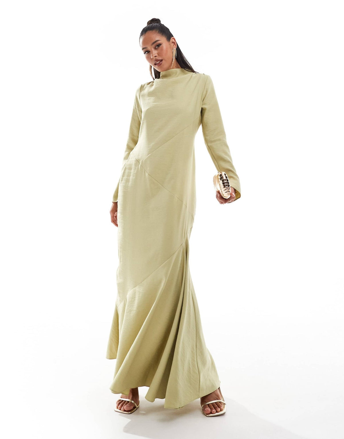 ASOS DESIGN high neck satin maxi dress with seam detail in soft lime - ASOS Sample Sale