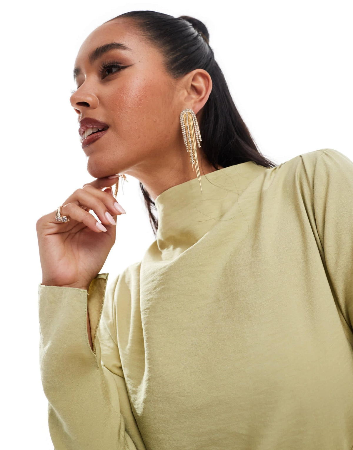 ASOS DESIGN high neck satin maxi dress with seam detail in soft lime - ASOS Sample Sale