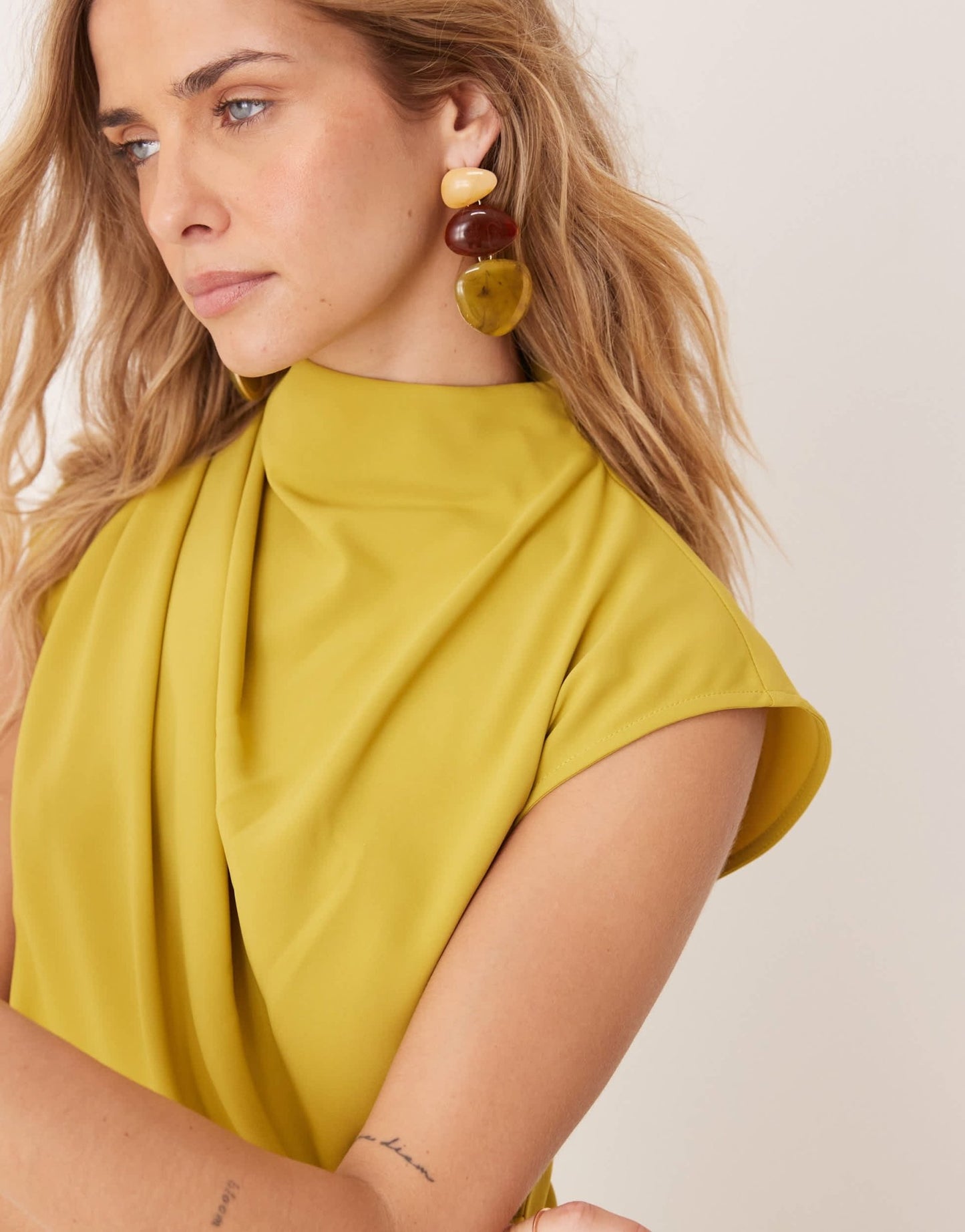 ASOS DESIGN high neck sleeveless mini dress with draped neck in gold - ASOS Sample Sale