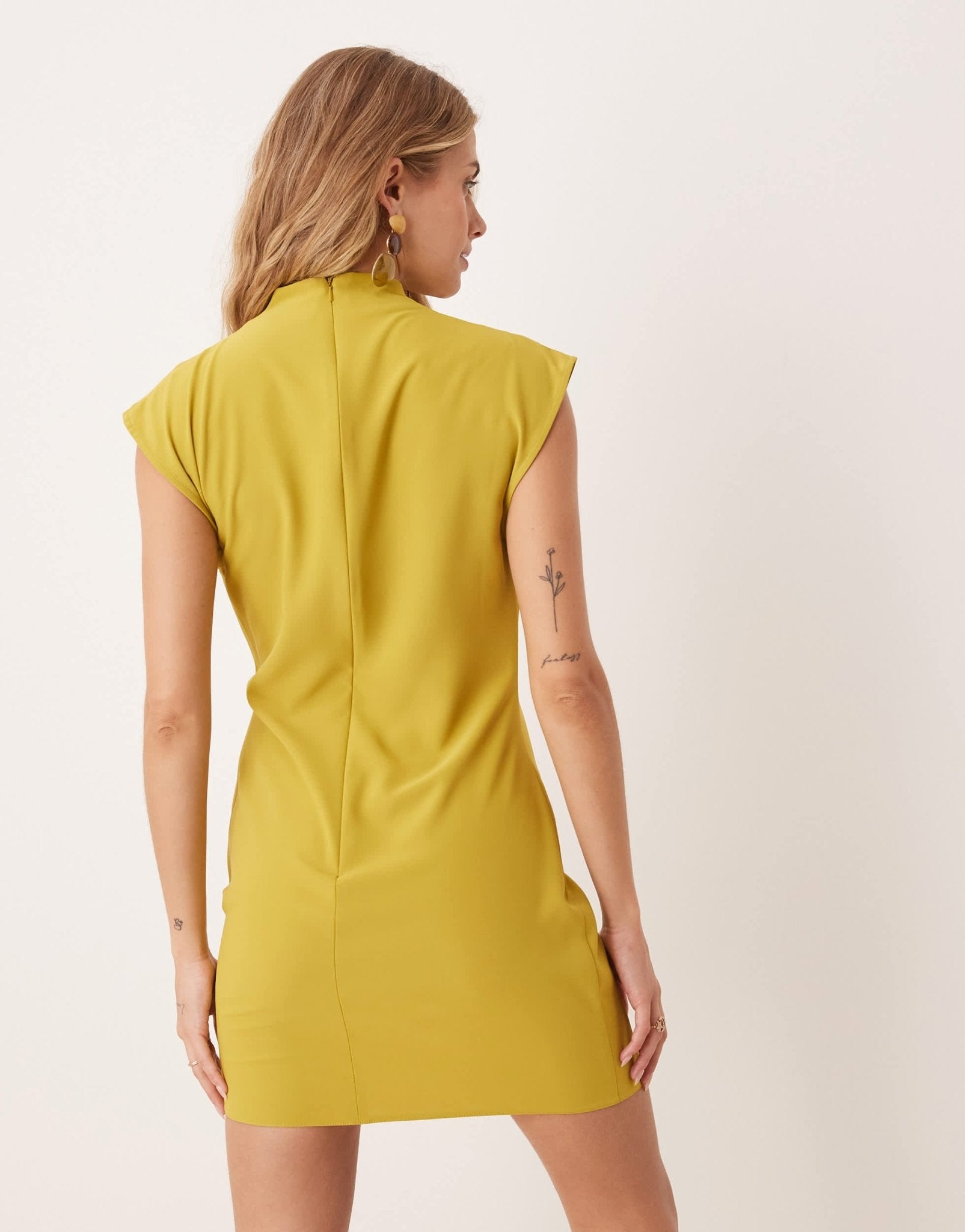 ASOS DESIGN high neck sleeveless mini dress with draped neck in gold - ASOS Sample Sale