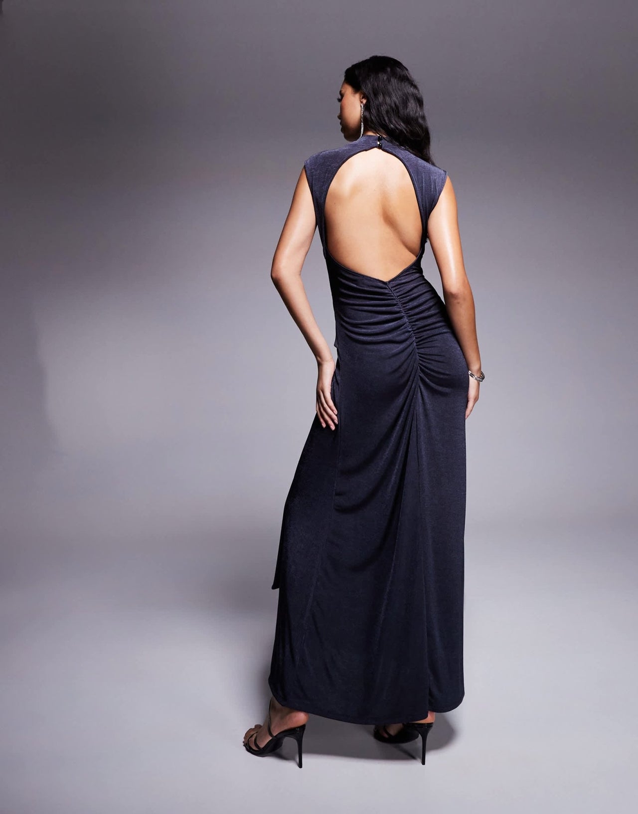 ASOS DESIGN high neck slinky maxi dress with snake hardware trim in charcoal - ASOS Sample Sale