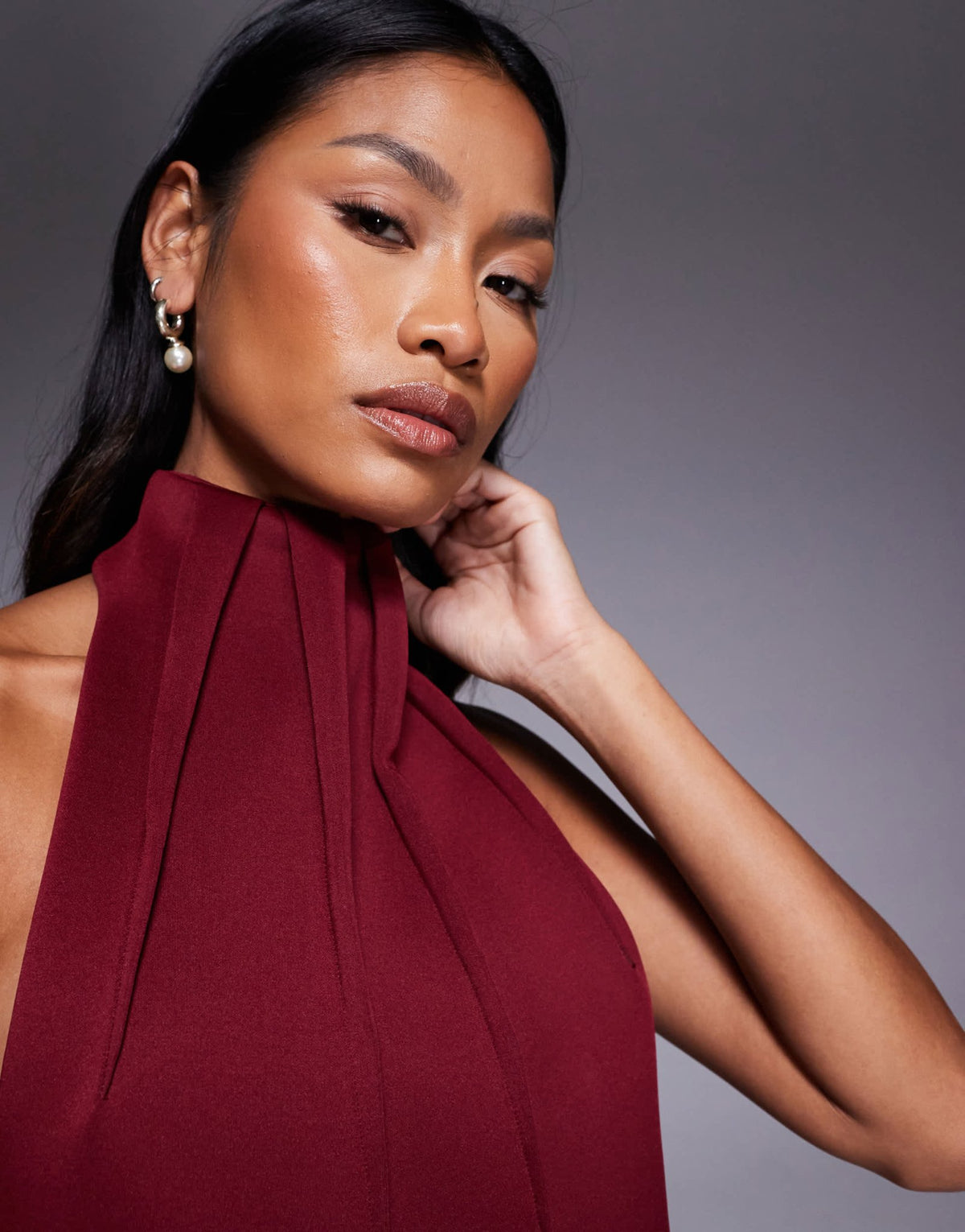 ASOS DESIGN high neck swing mini dress with exaggerated darts in burgundy in scuba-style fabric - ASOS Sample Sale