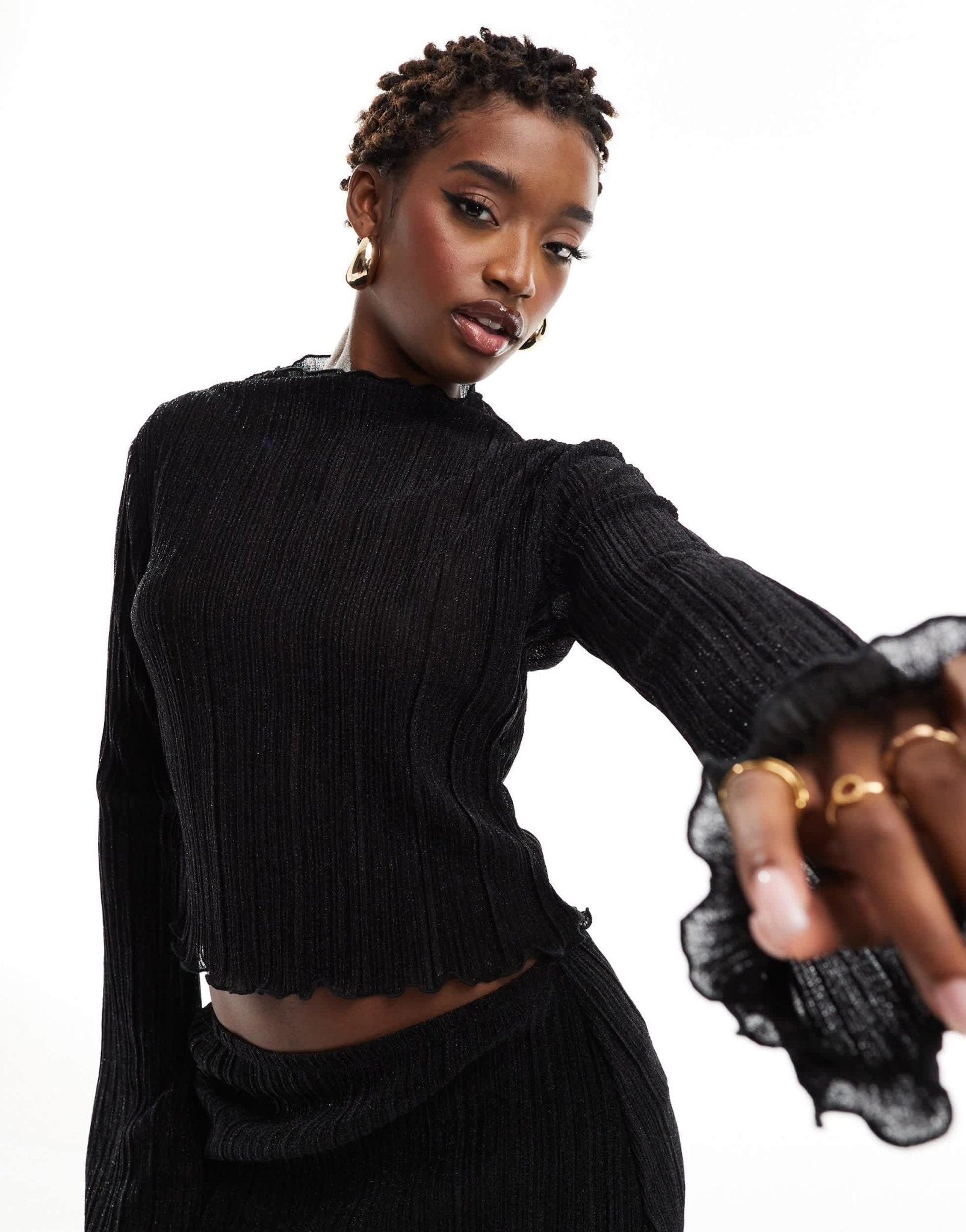 ASOS DESIGN high neck top in black plisse - ASOS Sample Sale