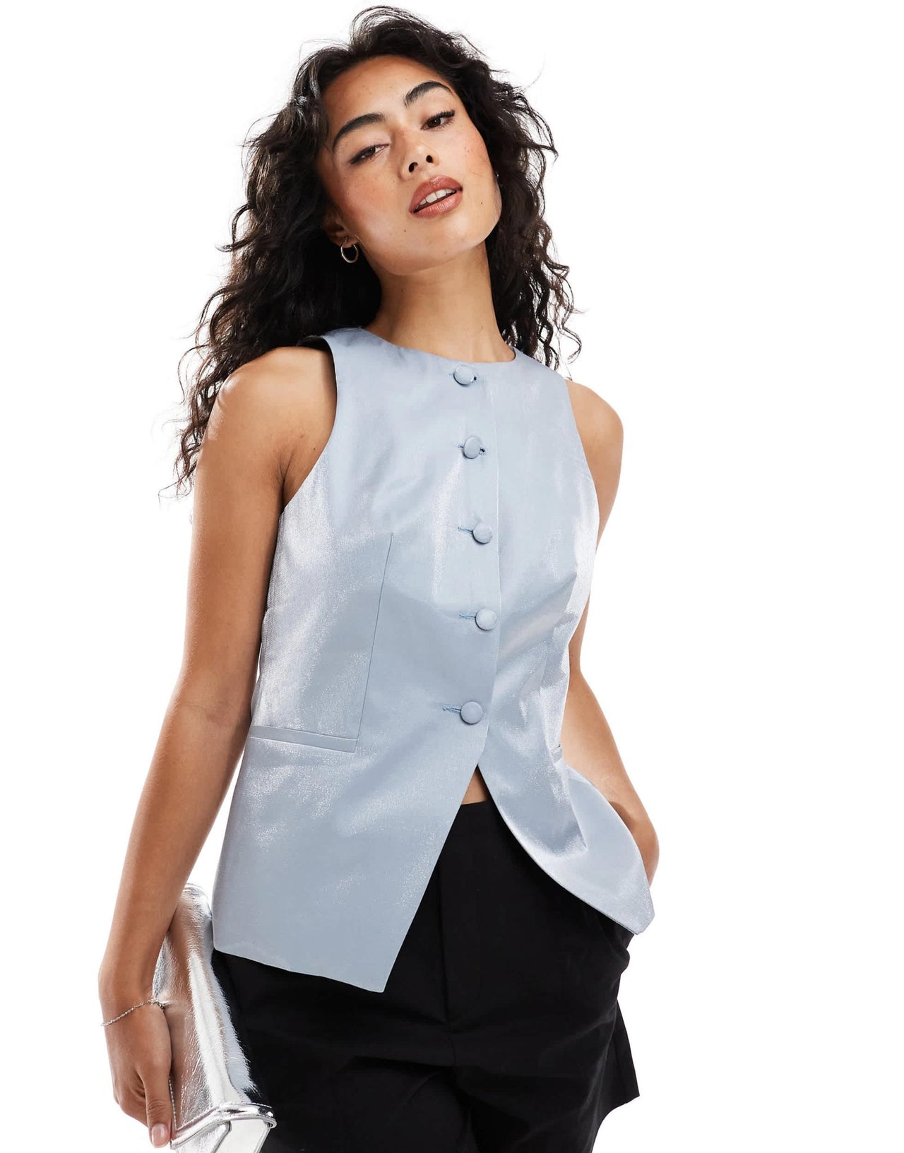 ASOS DESIGN high neck waistcoat in metallic blue - ASOS Sample Sale