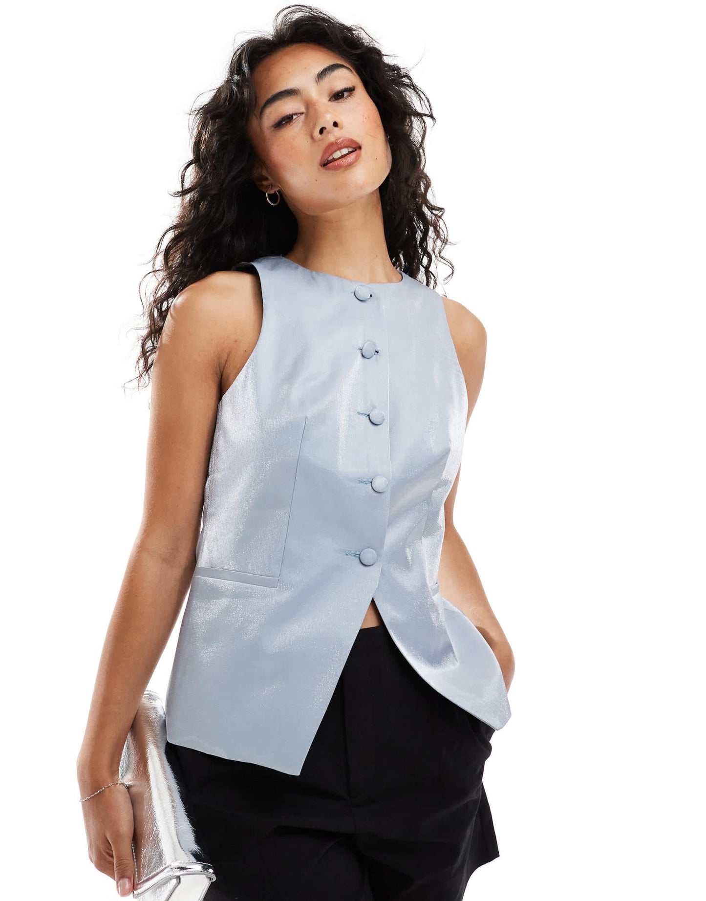 ASOS DESIGN high neck waistcoat in metallic blue - ASOS Sample Sale