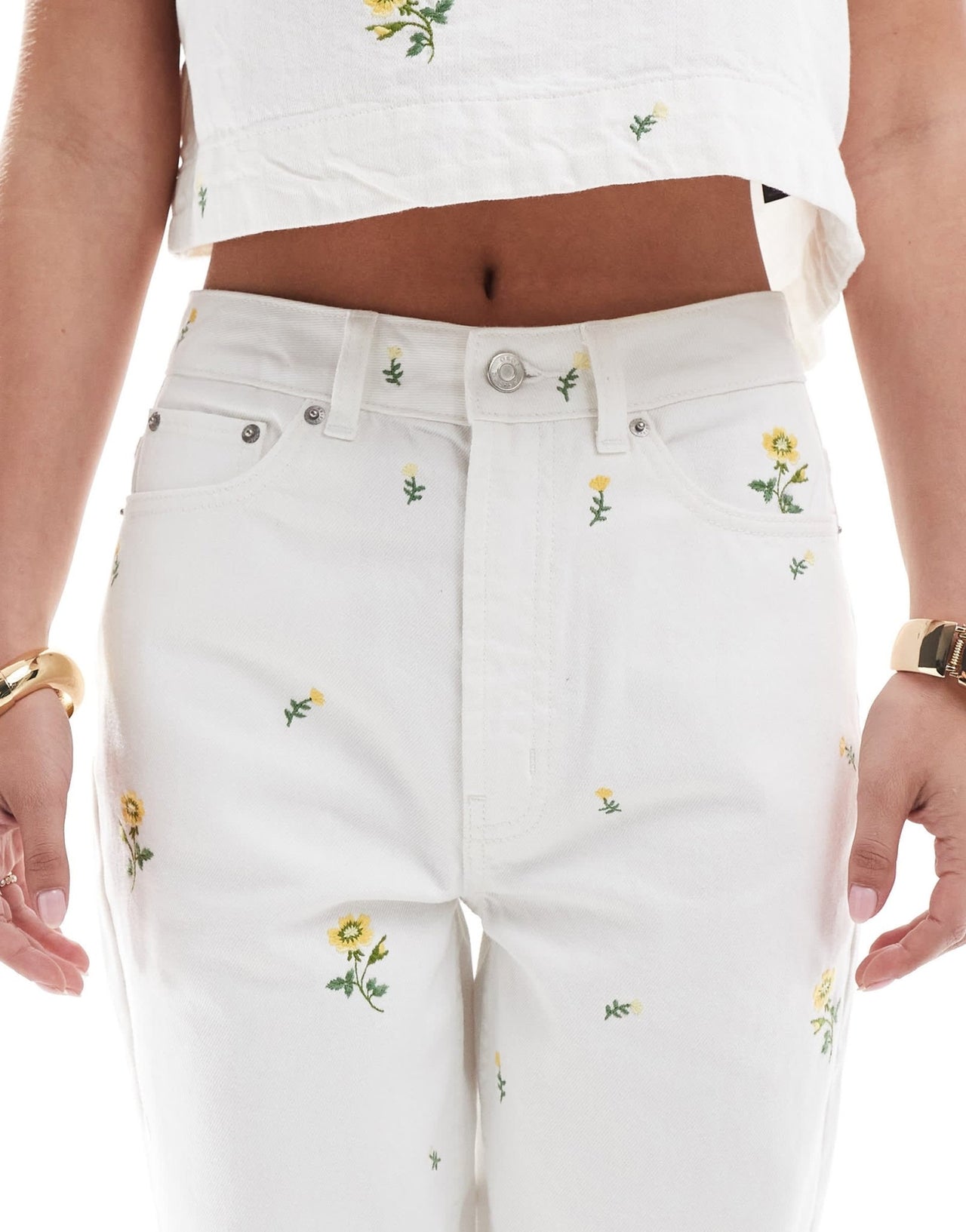 ASOS DESIGN high rise relaxed mom jeans with floral embroidery in white co-ord - ASOS Sample Sale