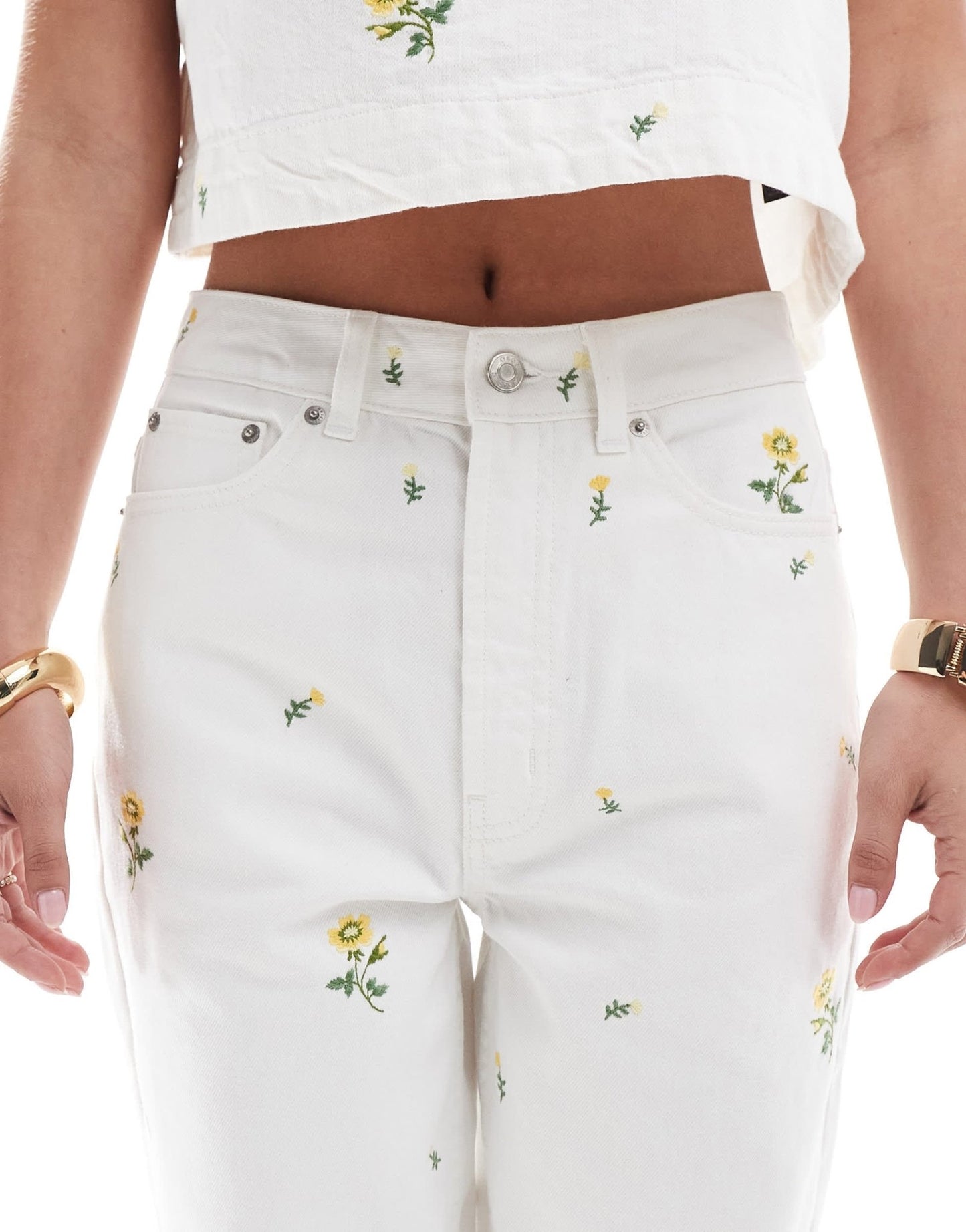 ASOS DESIGN high rise relaxed mom jeans with floral embroidery in white co-ord - ASOS Sample Sale
