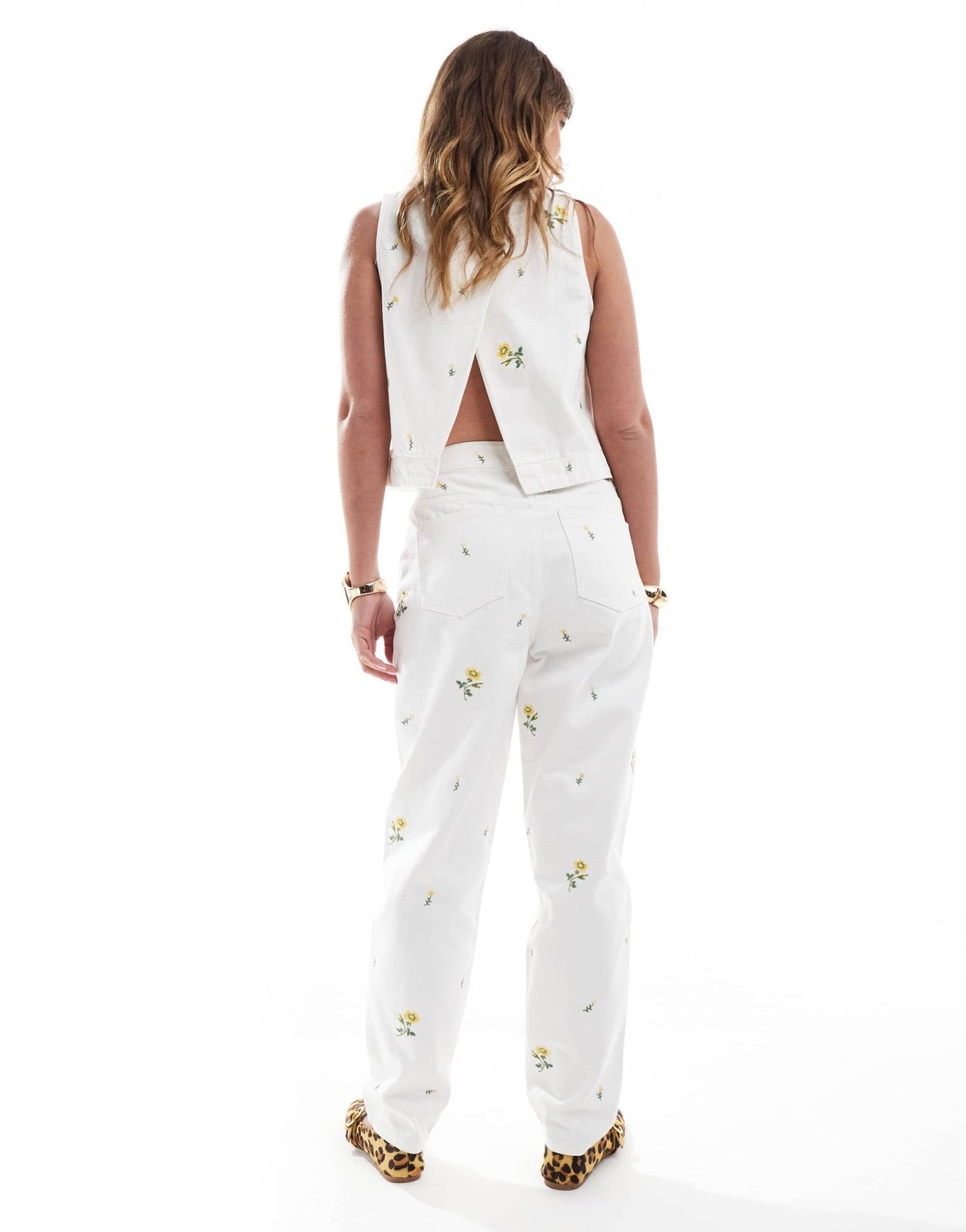 ASOS DESIGN high rise relaxed mom jeans with floral embroidery in white co-ord - ASOS Sample Sale