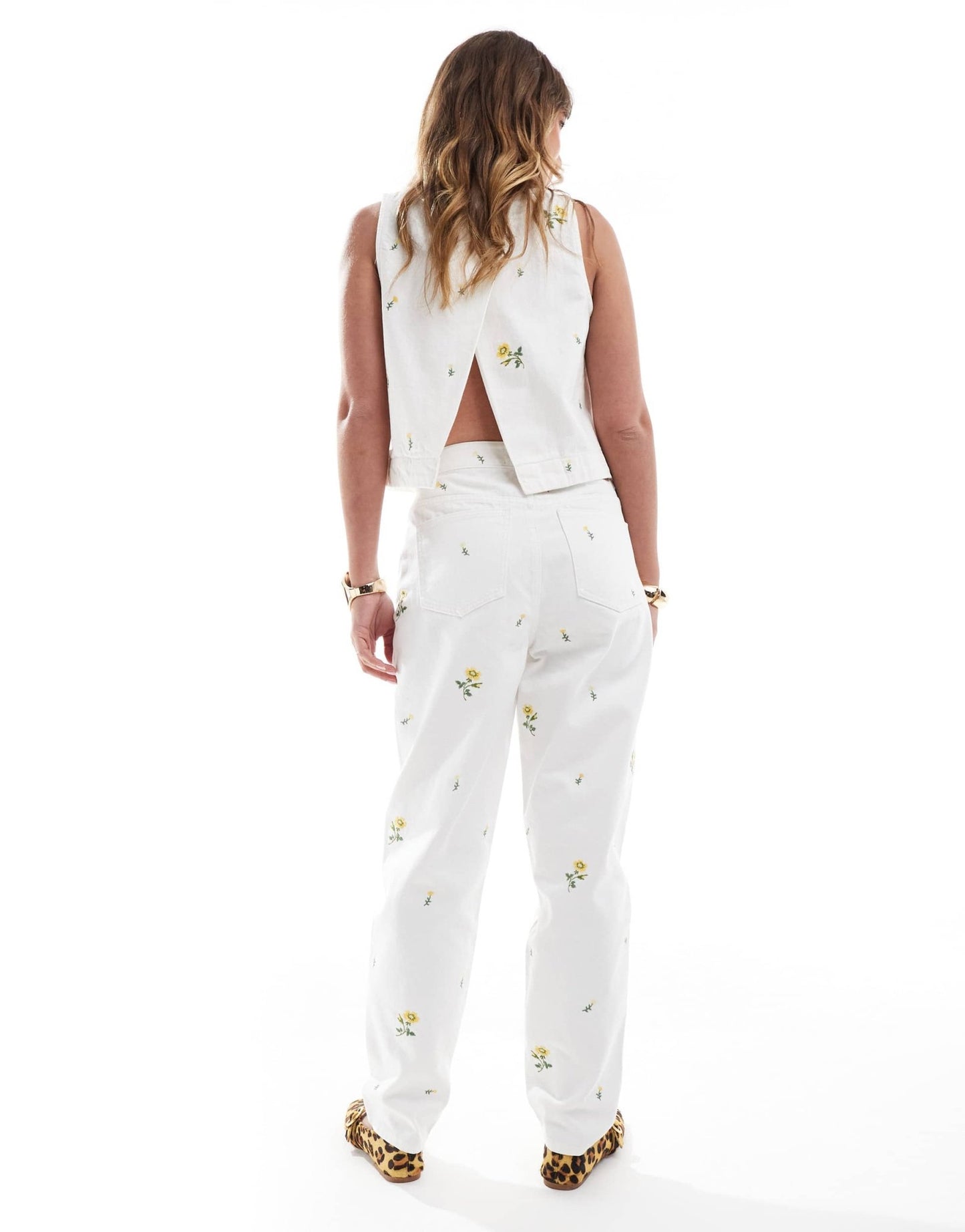 ASOS DESIGN high rise relaxed mom jeans with floral embroidery in white co-ord - ASOS Sample Sale