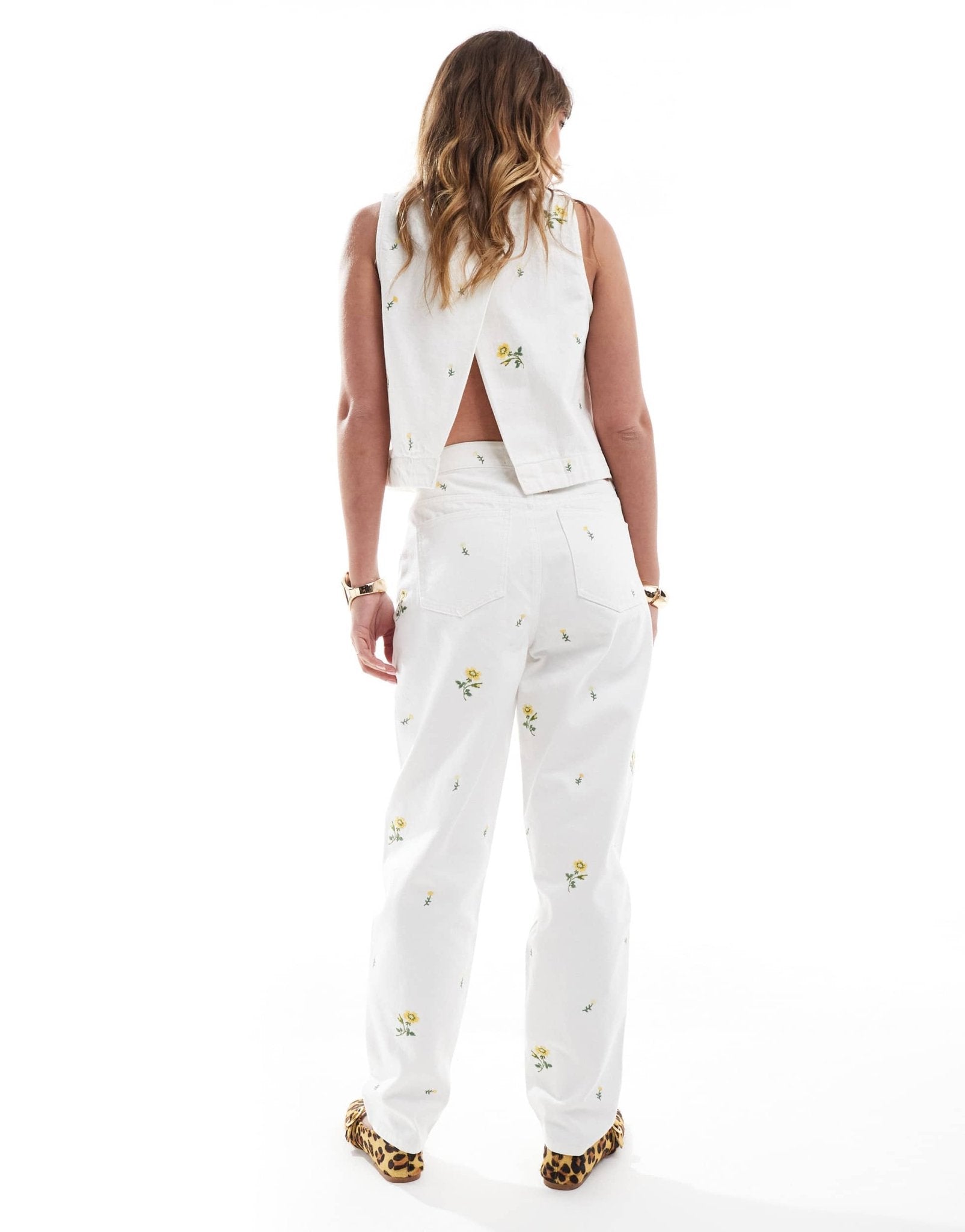 ASOS DESIGN high rise relaxed mom jeans with floral embroidery in white co-ord - ASOS Sample Sale