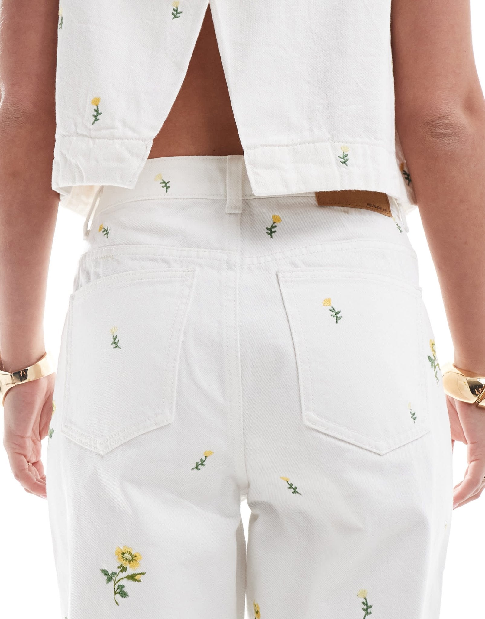 ASOS DESIGN high rise relaxed mom jeans with floral embroidery in white co-ord - ASOS Sample Sale