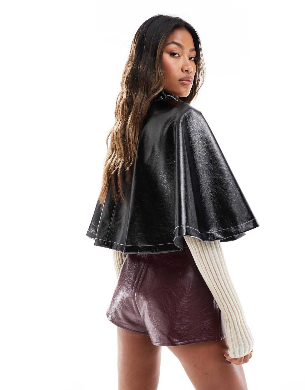 ASOS DESIGN high shine leather look cape jacket in black - ASOS Sample Sale