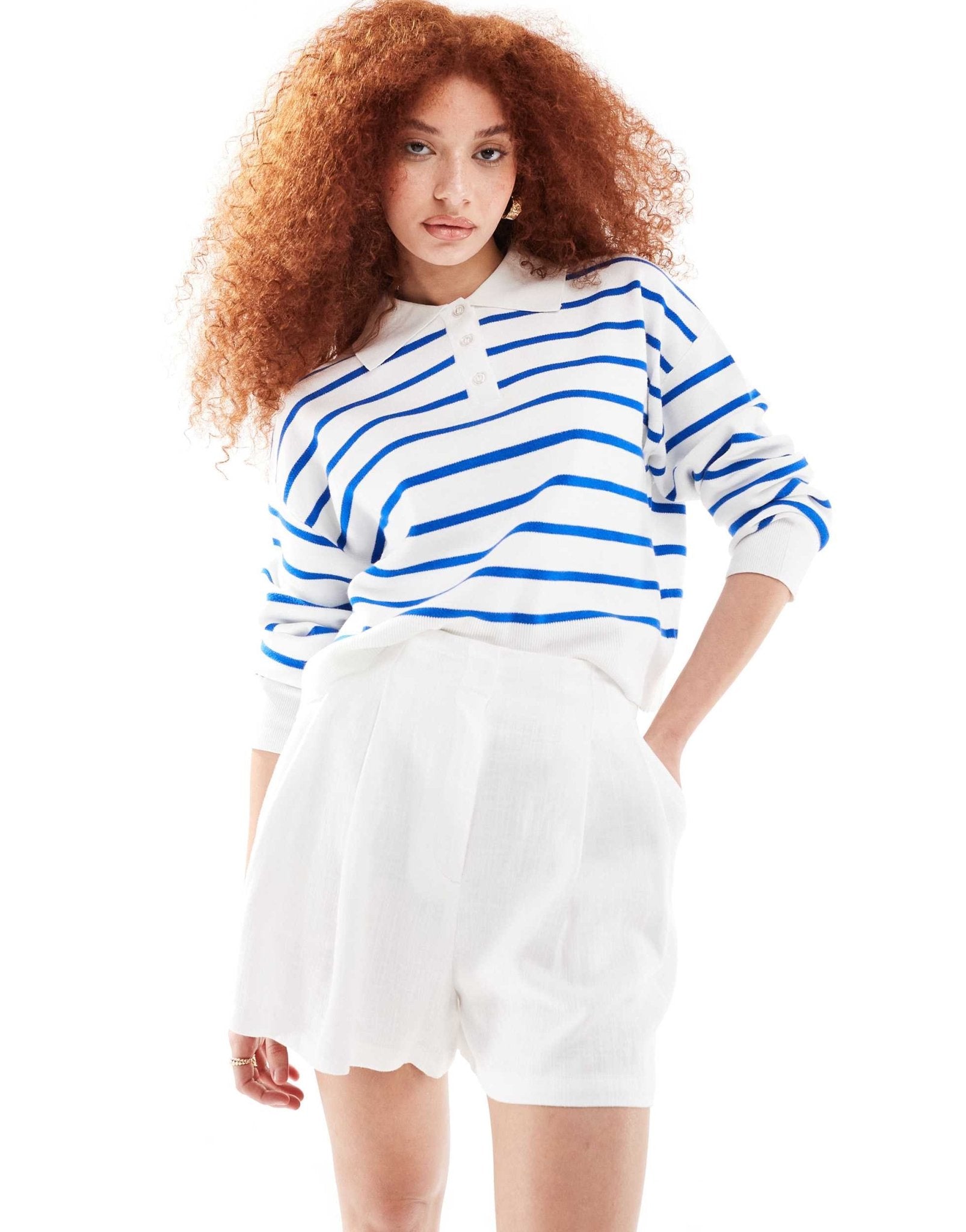 ASOS DESIGN high waist seam detail shorts with linen in white - ASOS Sample Sale
