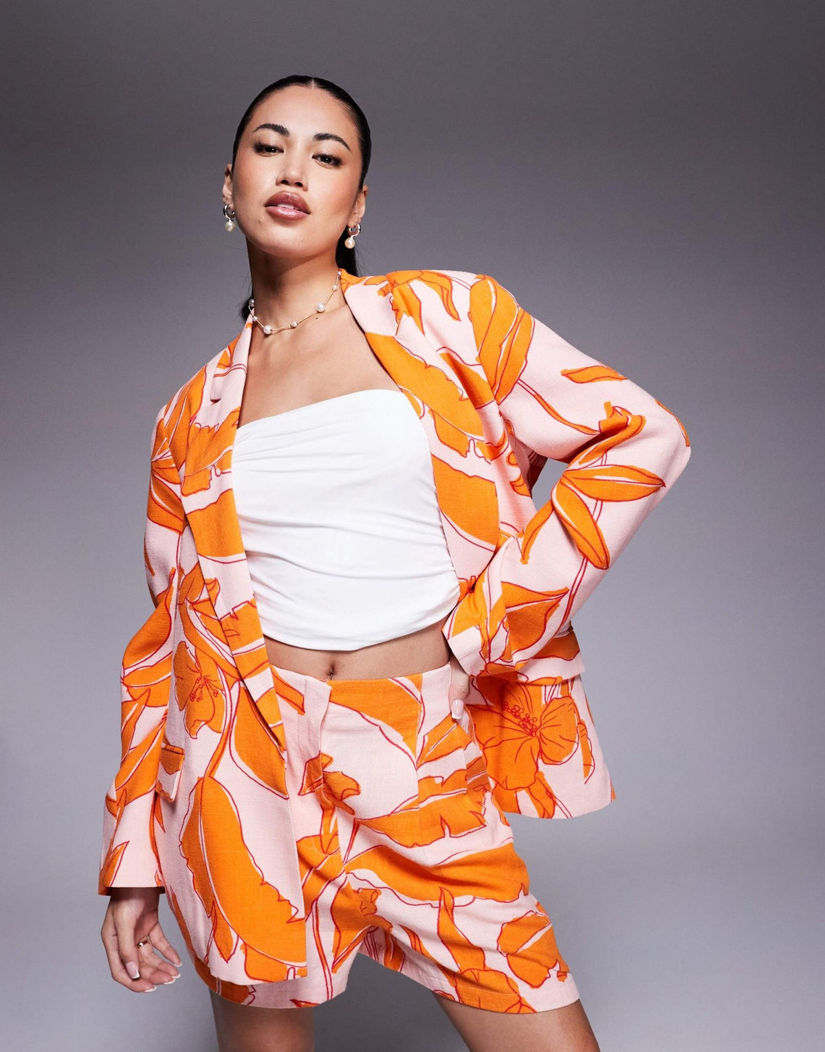 ASOS DESIGN high waist seam detail tailored shorts co-ord with linen in palm print - ASOS Sample Sale