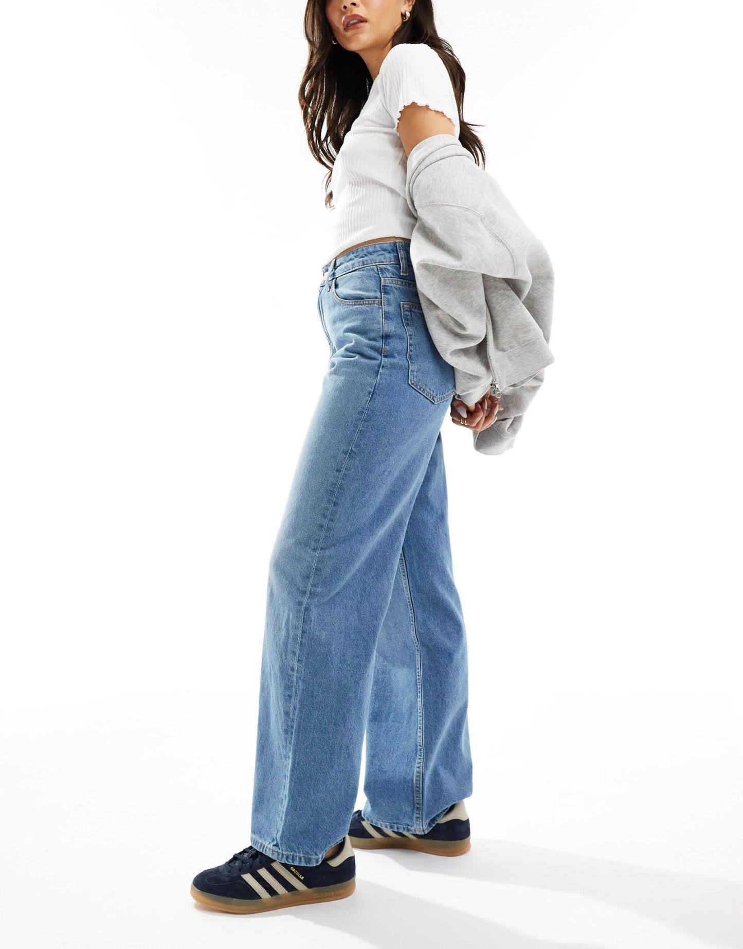 ASOS DESIGN high waist wide leg dad jeans in light mid blue - ASOS Sample Sale