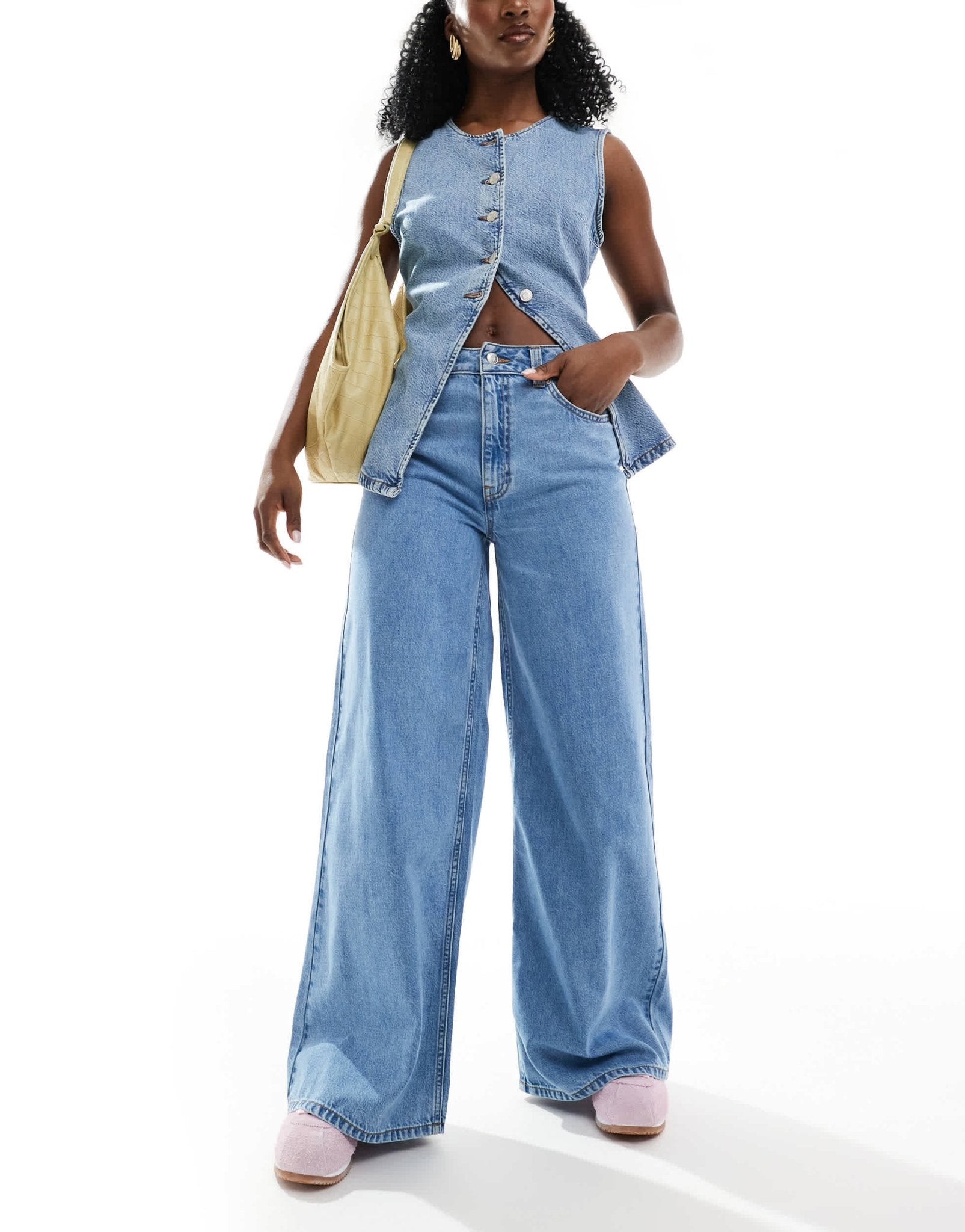 ASOS DESIGN high waist wide leg jeans in clean blue - ASOS Sample Sale