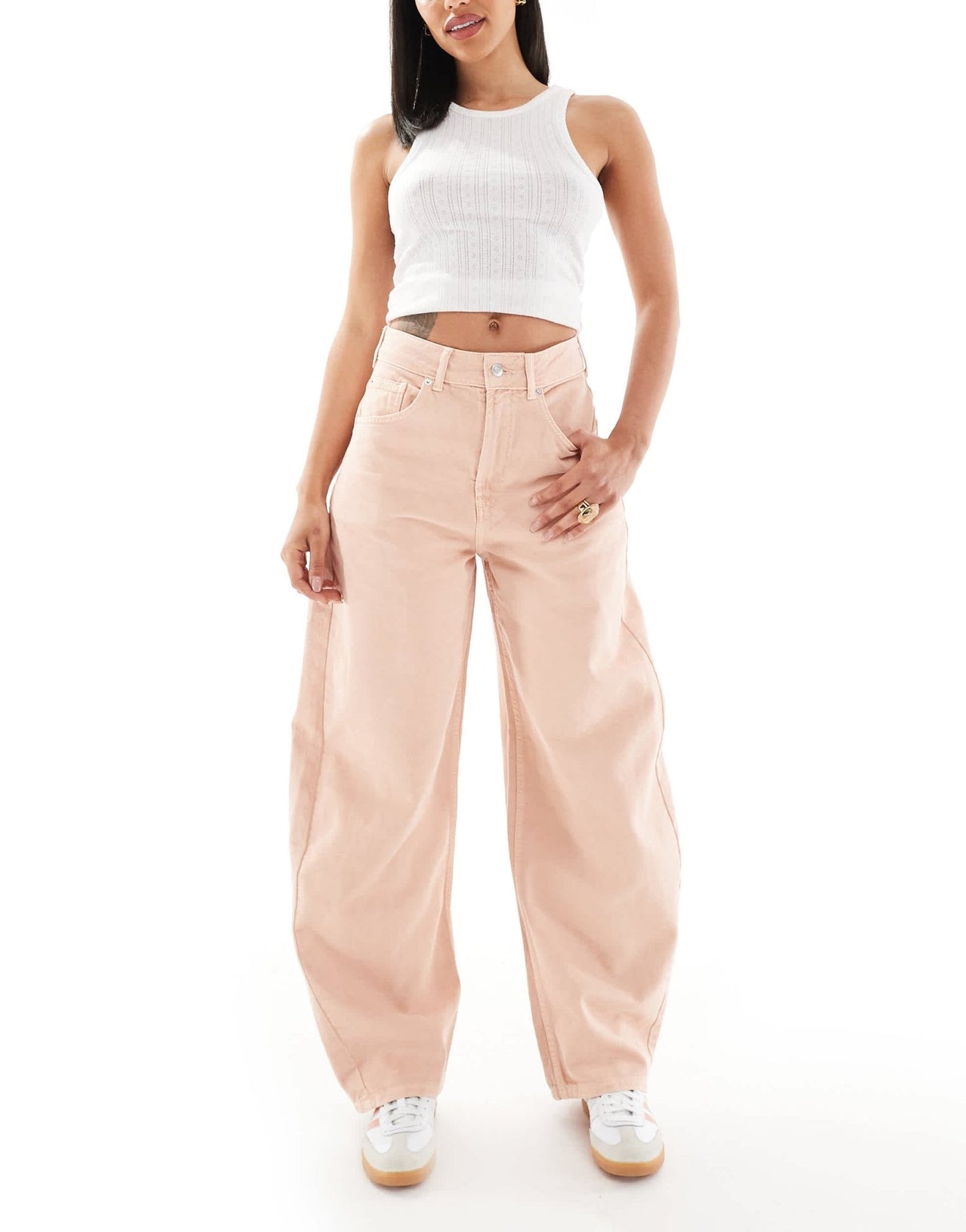 ASOS DESIGN high waisted barrel leg jean in peach - ASOS Sample Sale