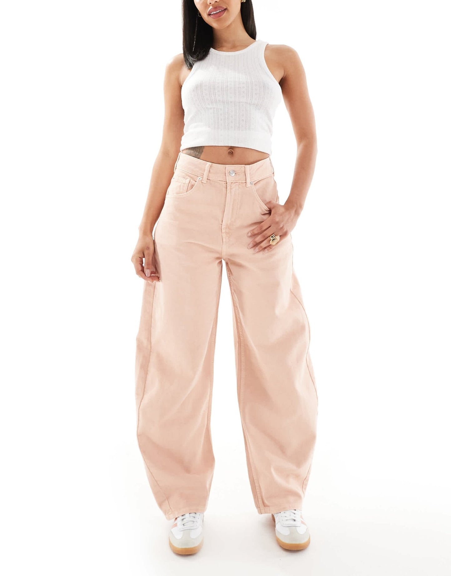 ASOS DESIGN high waisted barrel leg jean in peach - ASOS Sample Sale