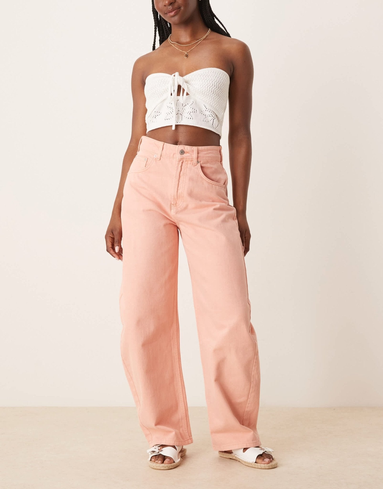 ASOS DESIGN high waisted barrel leg jeans in soft apricot - ASOS Sample Sale